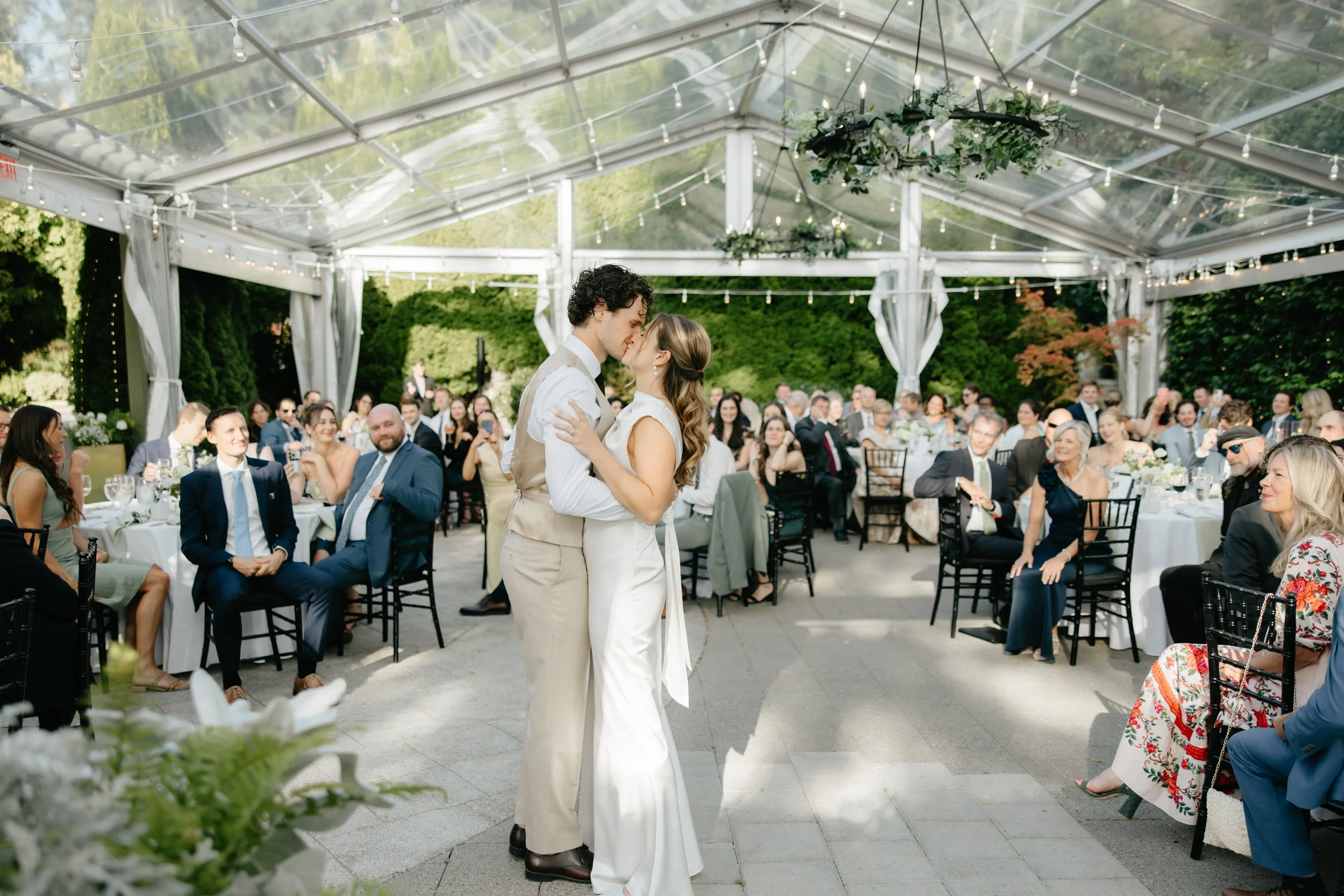 bride and groom first dance at Manor House at Pleasant Beach on Bainbridge Island Wedding