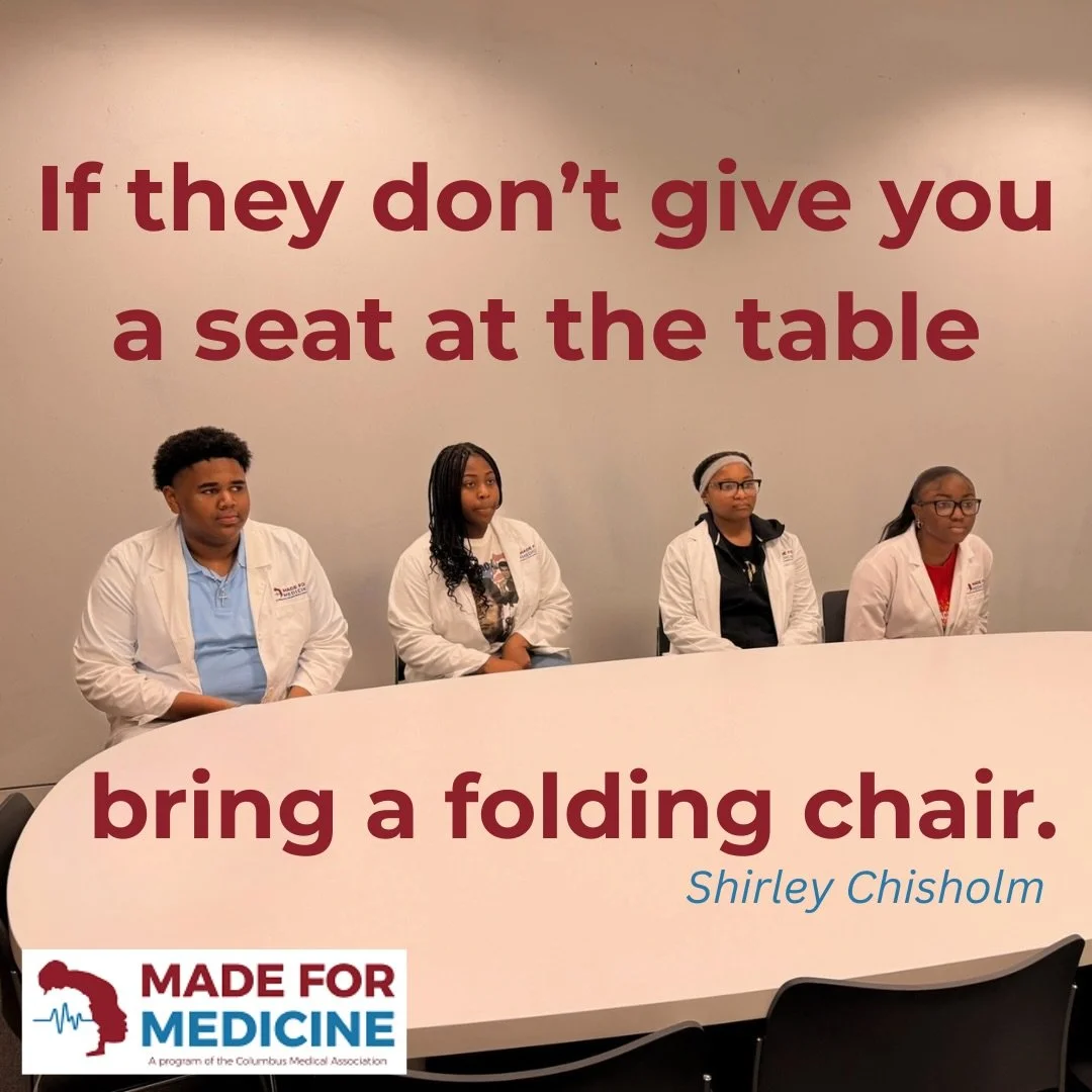 &ldquo;If they don&rsquo;t give you a seat at the table, bring a folding chair.&rdquo; - Shirley Chisholm

We&rsquo;re not waiting. We&rsquo;re creating space for the next generation of doctors, now.

#MadeForMedicine #WhatADoctorLooksLike #Represent