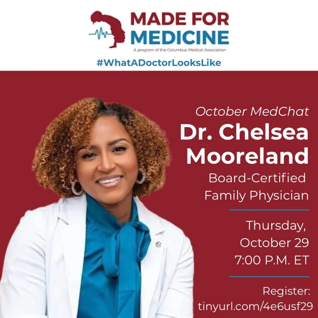 🩺 MedChats are back!

🗓️ Join us virtually on Thursday, October 29 at 7:00 p.m. ET where Board-Certified Family Physician, Dr. Chelsea Moreland, will be our guest.

Dr. Mooreland, aka &ldquo;The Community Doctor&rdquo; will share her journey to med