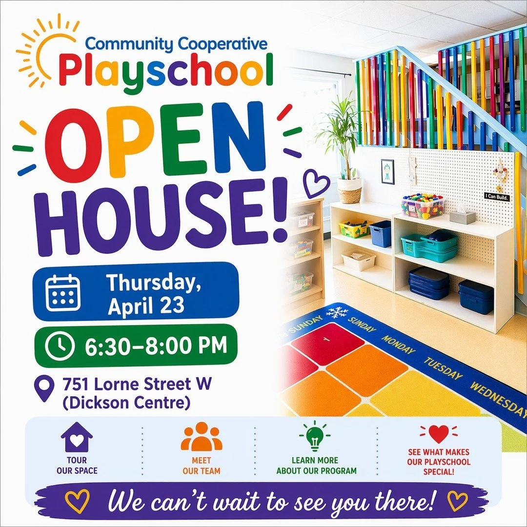 Come see what Community Cooperative Playschool is all about!
We&rsquo;re hosting an Open House on Thursday, April 23 from 6:30&ndash;8:00 PM, and we&rsquo;d love to welcome you in.
Tour our space, meet our team, and learn more about our program.
Whet