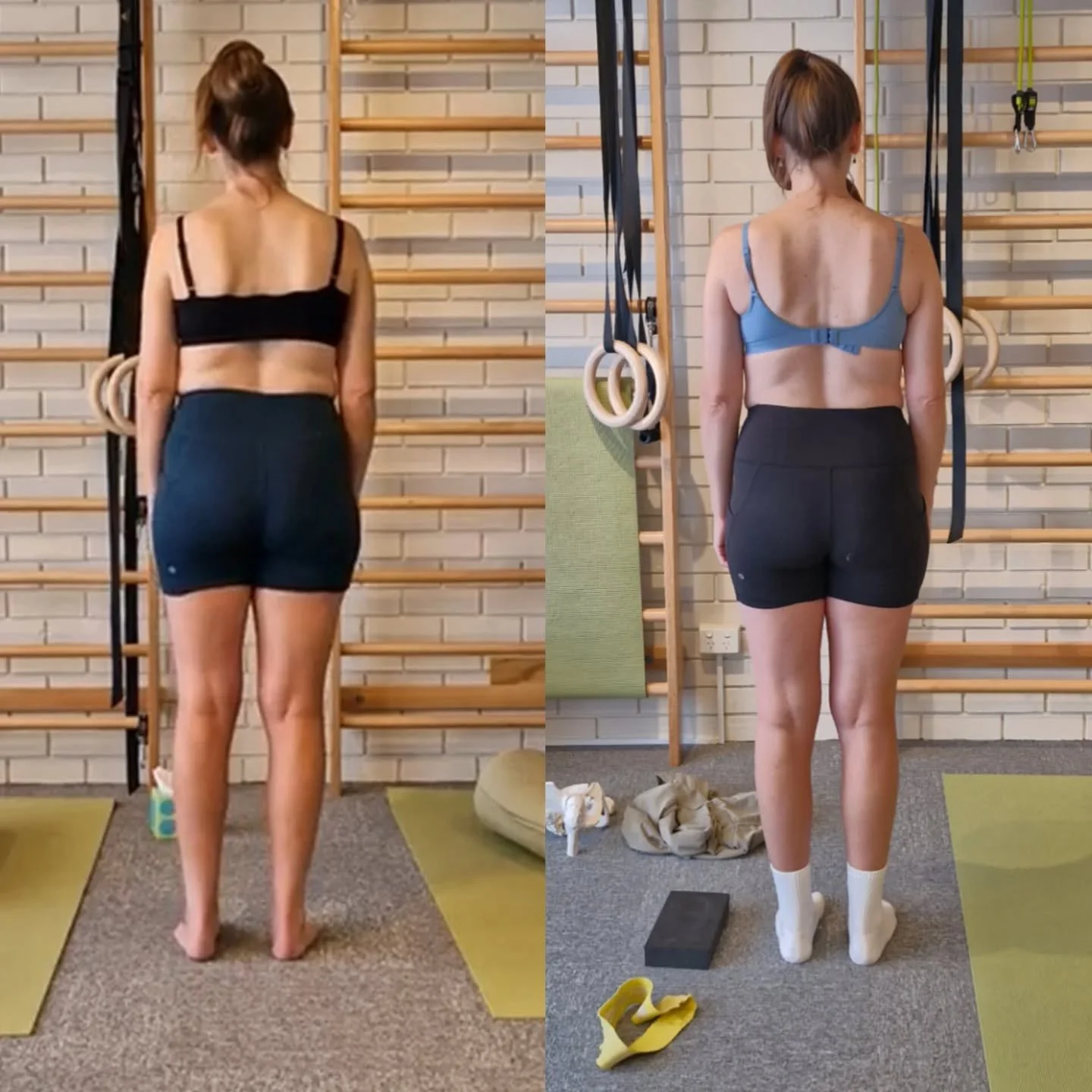 No kegels here - just some specific breathing drills to unwind, open space and allow the body to reorganise. 

The photo on the left is from our first assessment session two weeks ago. 
The second photo is from today. 

This amazing woman is doing th