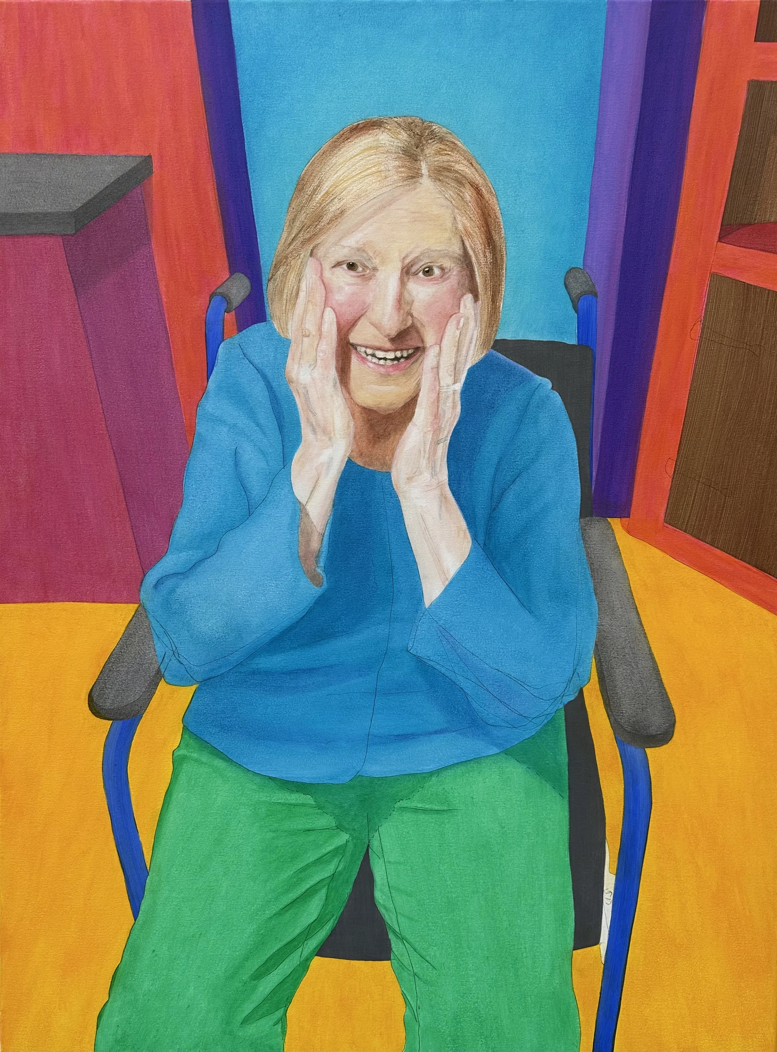 SURPRISE VISIT (My Mother in her wheelchair in her kitchen)  acrylic on canvas 48" x 36"