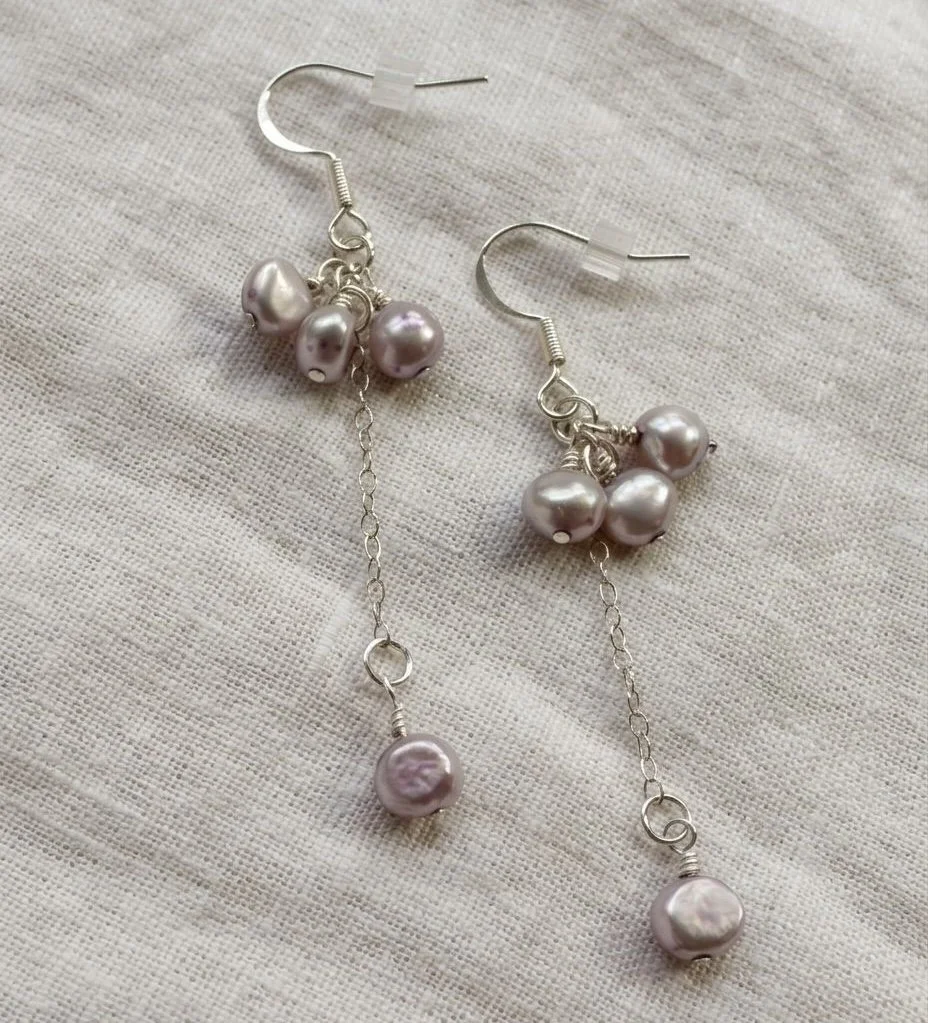 Lavender Pearl Cascade Earrings