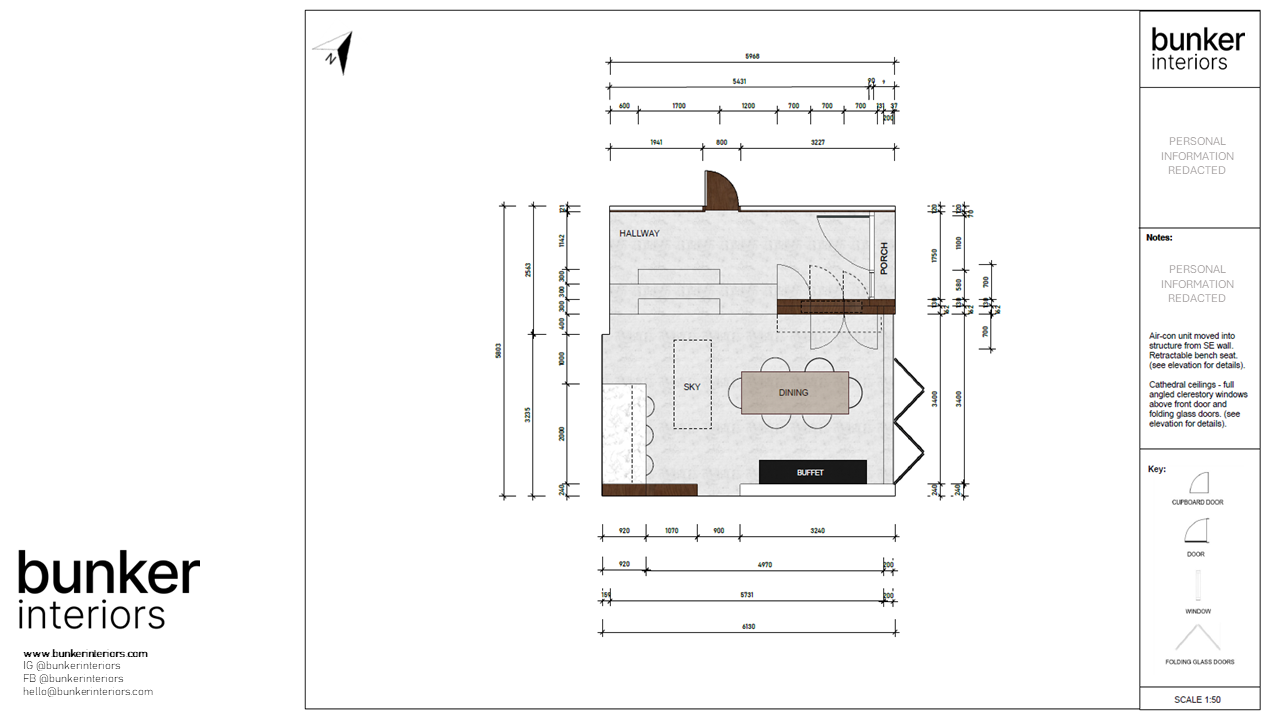 Contemporary Modernist Renovation Concept 2D Floor Plan Furniture Layout with measurements