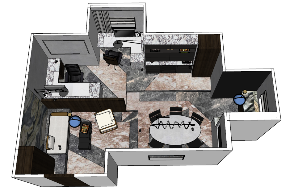 Industrial Modernist Office 3D Render Full Floor Plan Aerial View