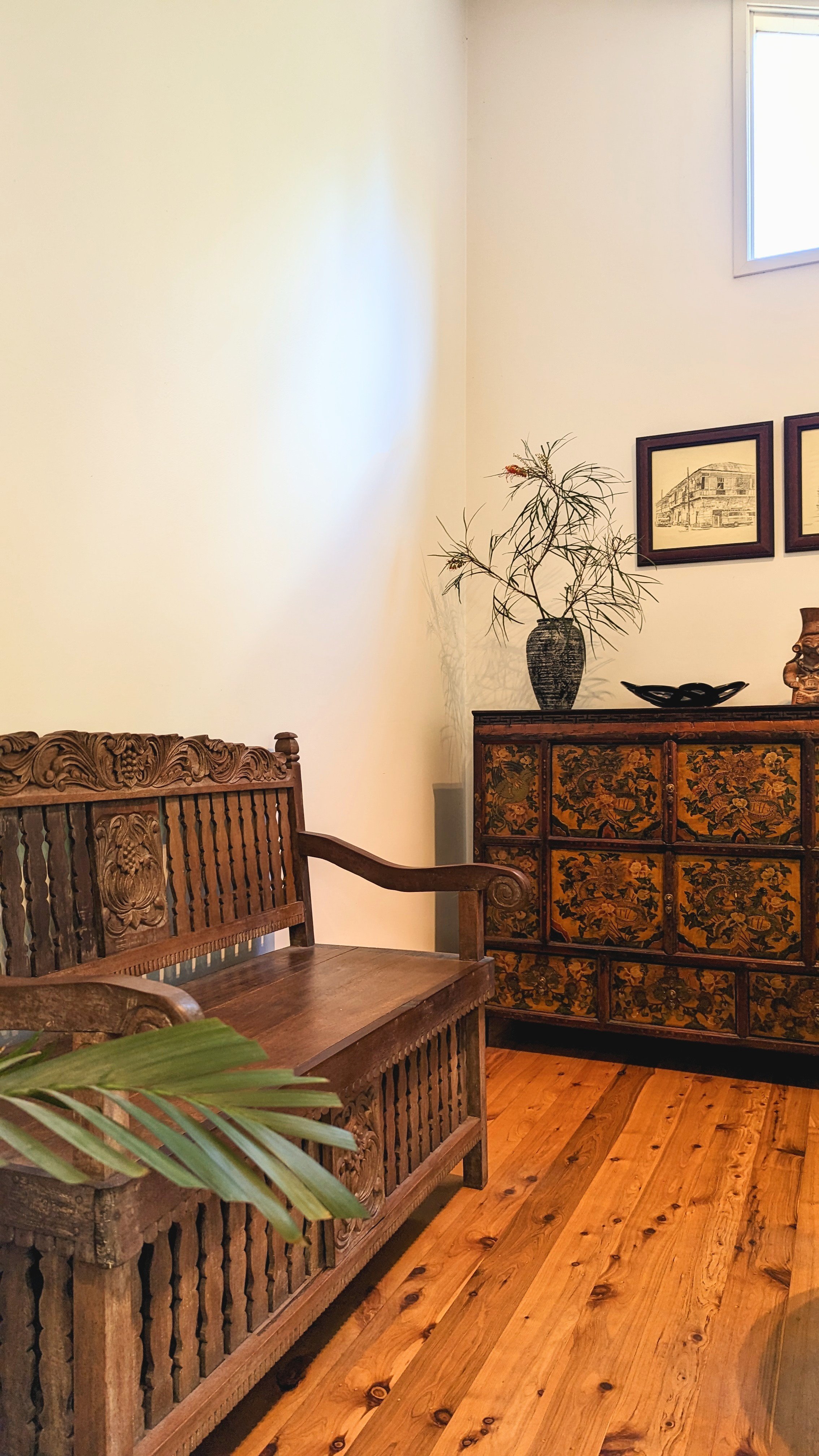 Balinese Wooden Bench Fern Dining Room Styling