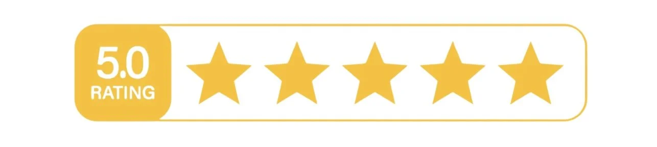 A 5-star rating graphic with a 5.0 rating displayed on the left in a yellow box.