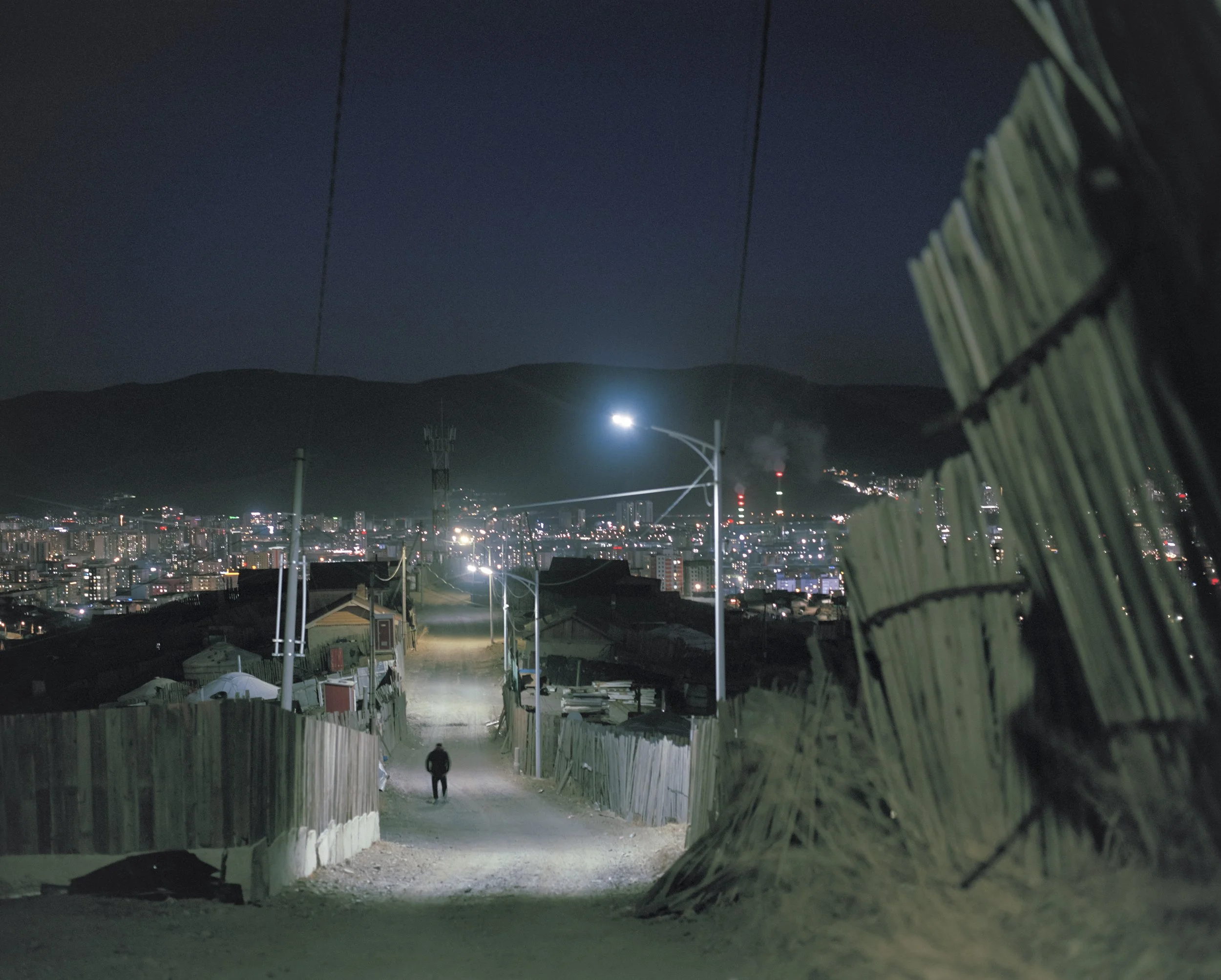The nighttime scenery in Ulaanbaatar, Mongolia.
Severe climate change and extreme winters (dzud) are driving mass rural-to-urban migration. 
Between 1990 and 2025, over 818,000 individuals migrated from rural areas to Ulaanbaatar, which accounts for 