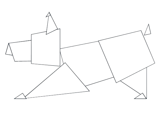 En geometrisk tegning af forskellige 3D-former såsom skrivebord, bog, terning, kugle, prisme og pyramide