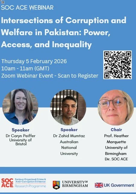SOC ACE Webinar: Corruption, Informal Welfare, and the Politics of Survival in Pakistan – 5 February 2026 @ 10am GMT