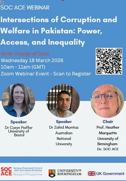 Revised date: SOC ACE Webinar: Corruption, Informal Welfare, and the Politics of Survival in Pakistan – 18 March 2026 @ 10am GMT