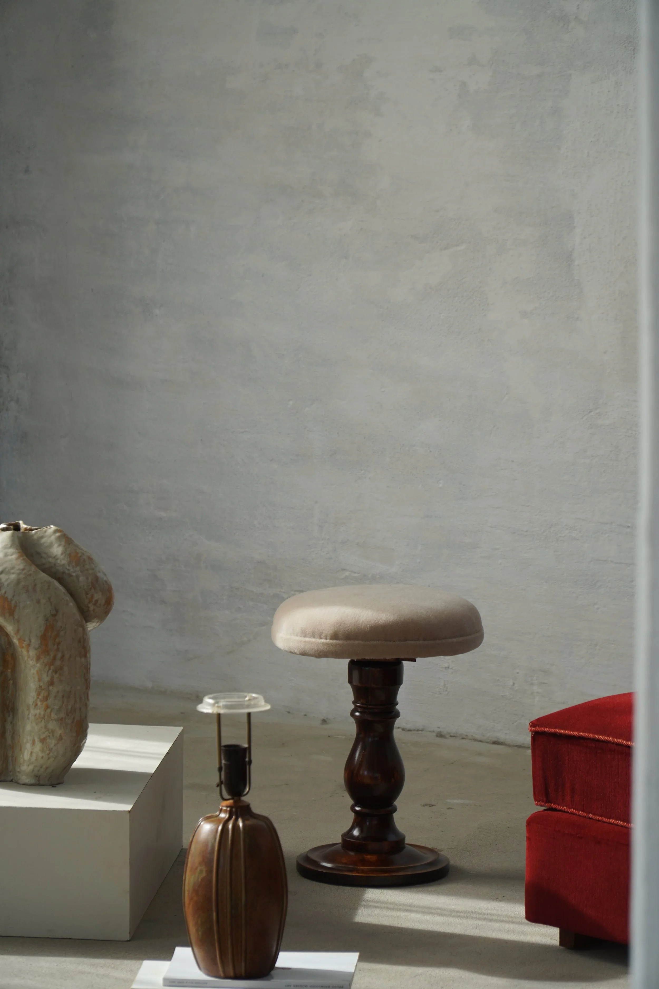 Antique Adjustable Piano Stool, Beige Mohair, Scandinavia, Early 20th Century