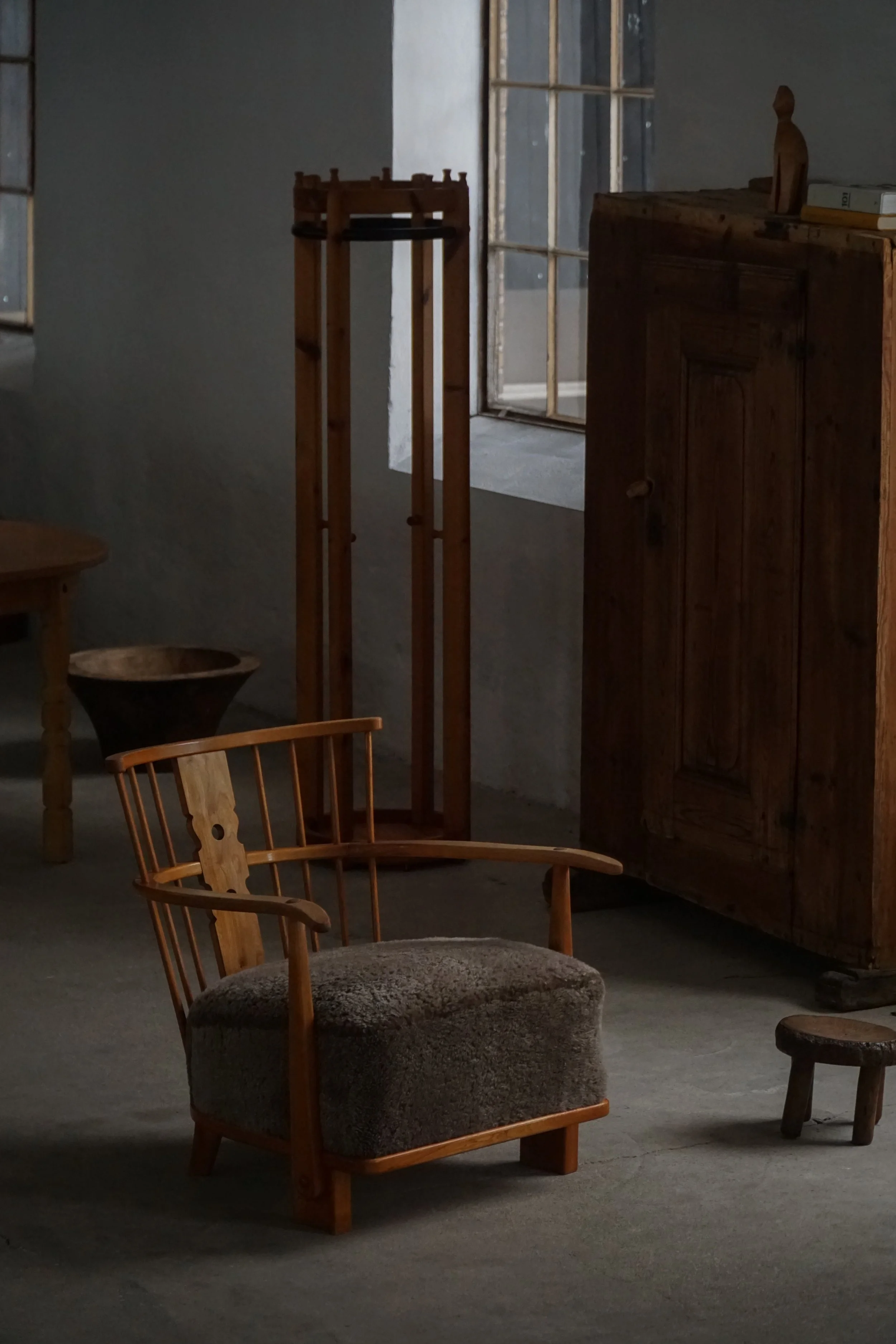 Armchair by Fritz Hansen, Model 1590, Elm & Lambswool, Danish Modern, 1940s