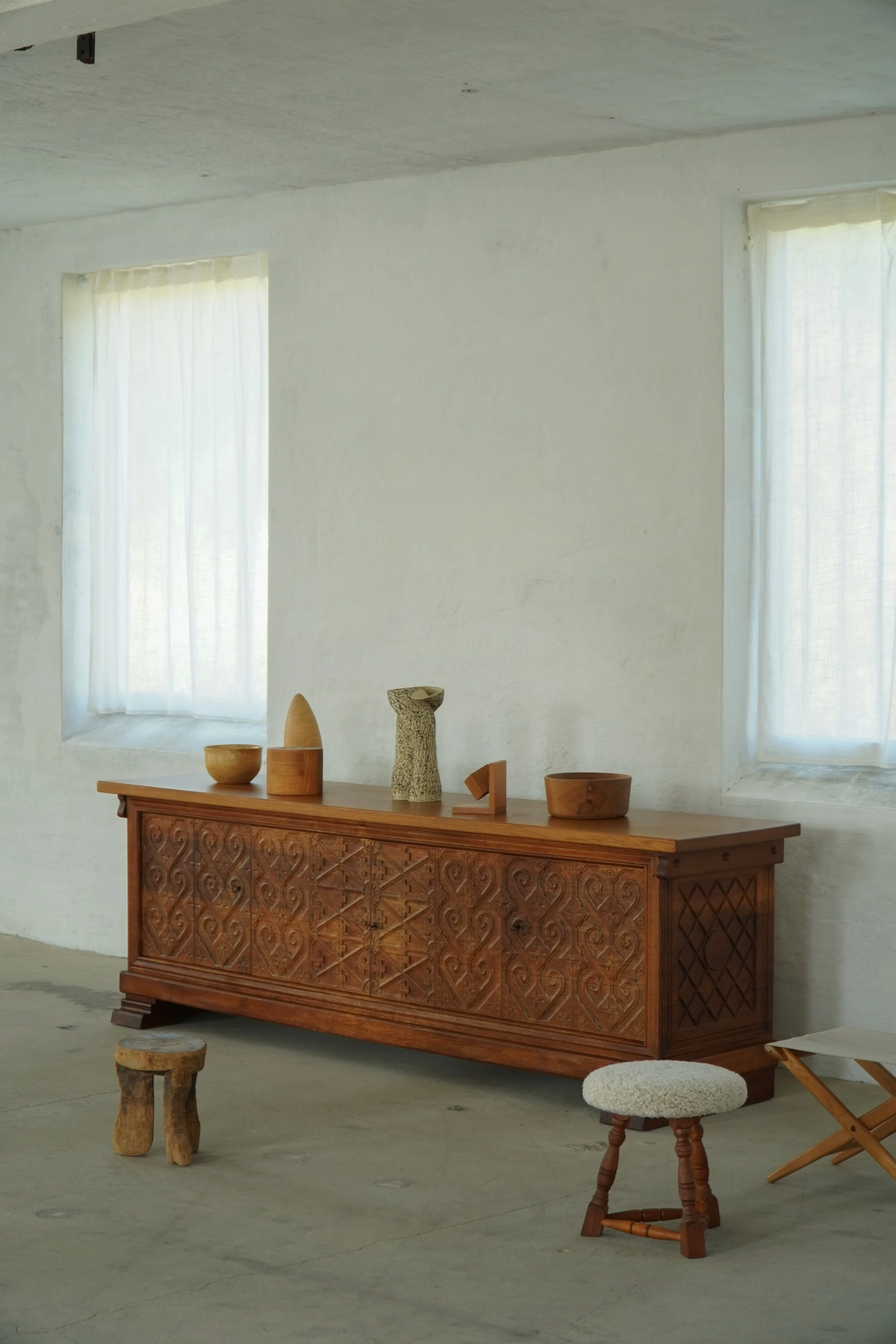 Large Danish Modern Carved Oak Sideboard by Max A. Rasmussen, Denmark, 1940s