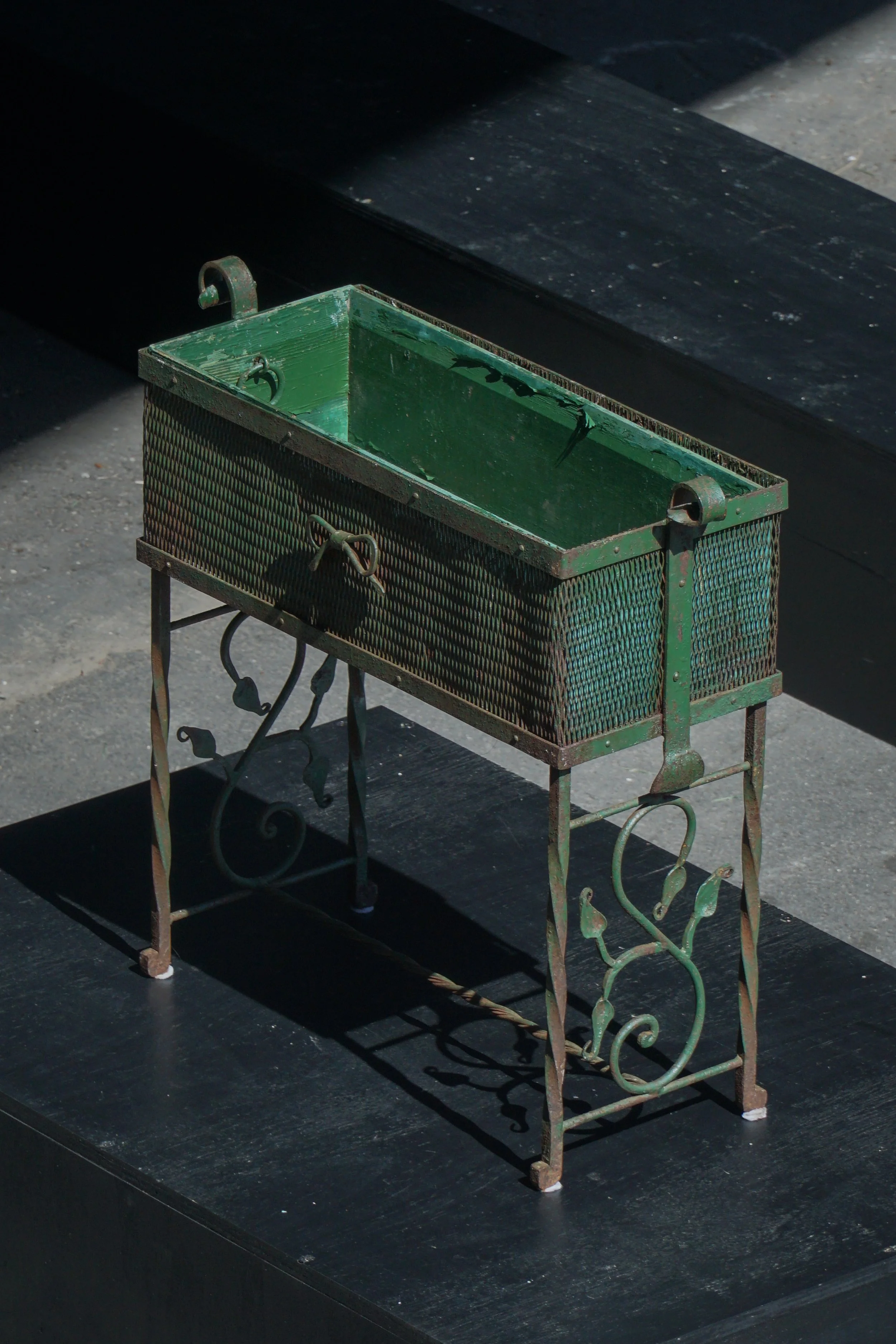 French Art Nouveau, Decorative Vintage Green Metal Garden Planter Box, 1920s