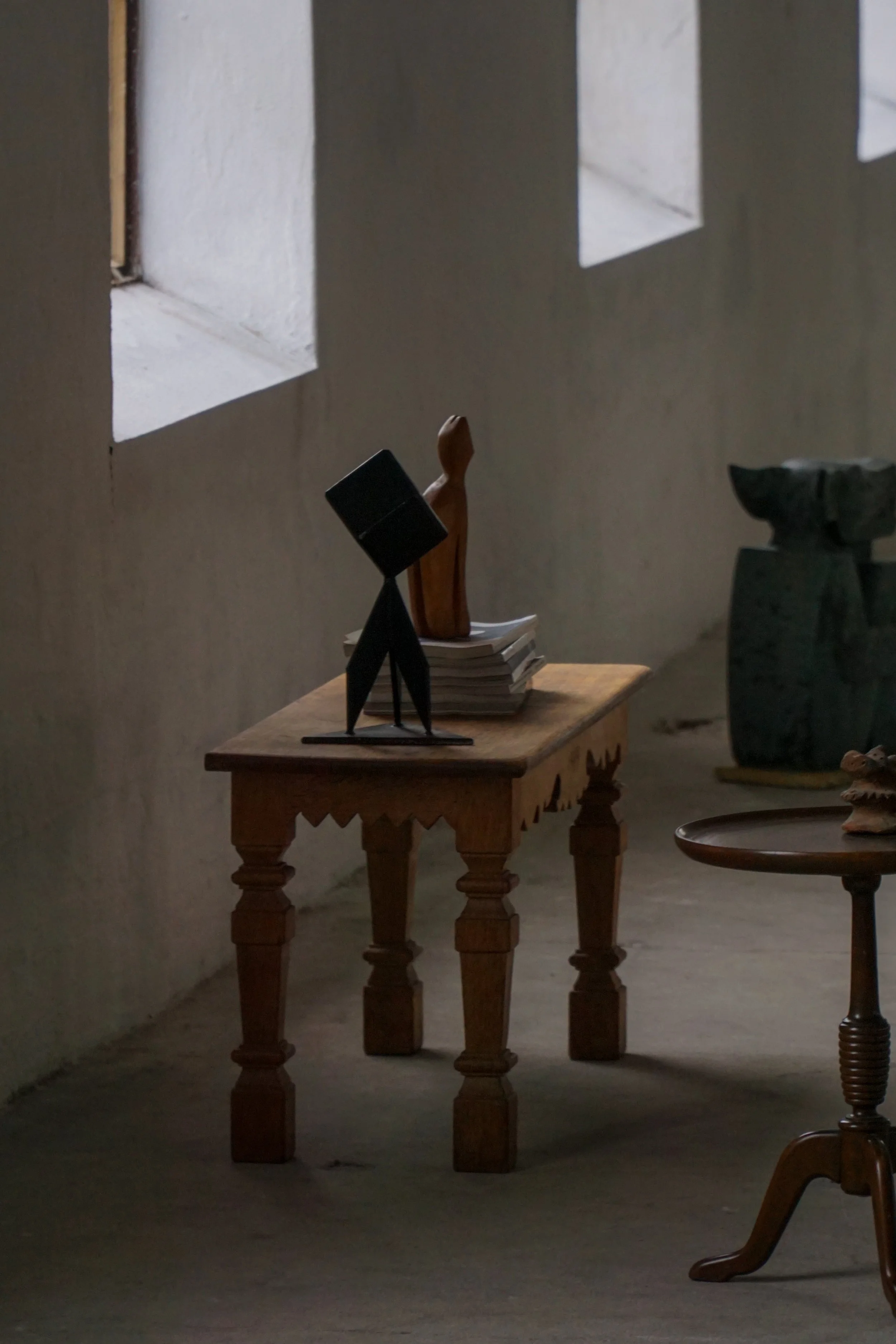 Mid Century Carved Solid Oak Side Table / Bench by a Danish Cabinetmaker, 1979