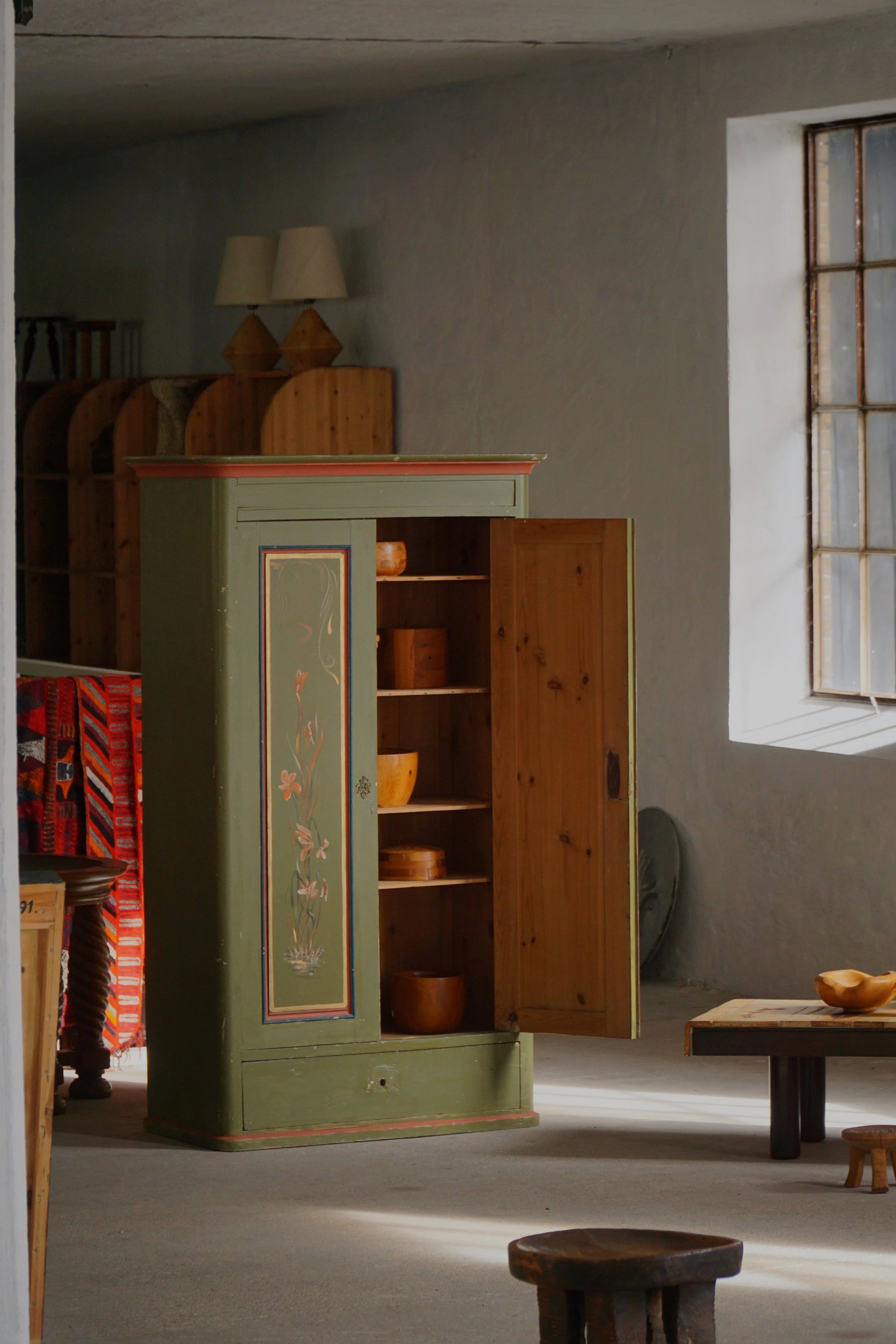Antique Danish Painted Cabinet with Floral Motifs, Folk Art, 19th Century