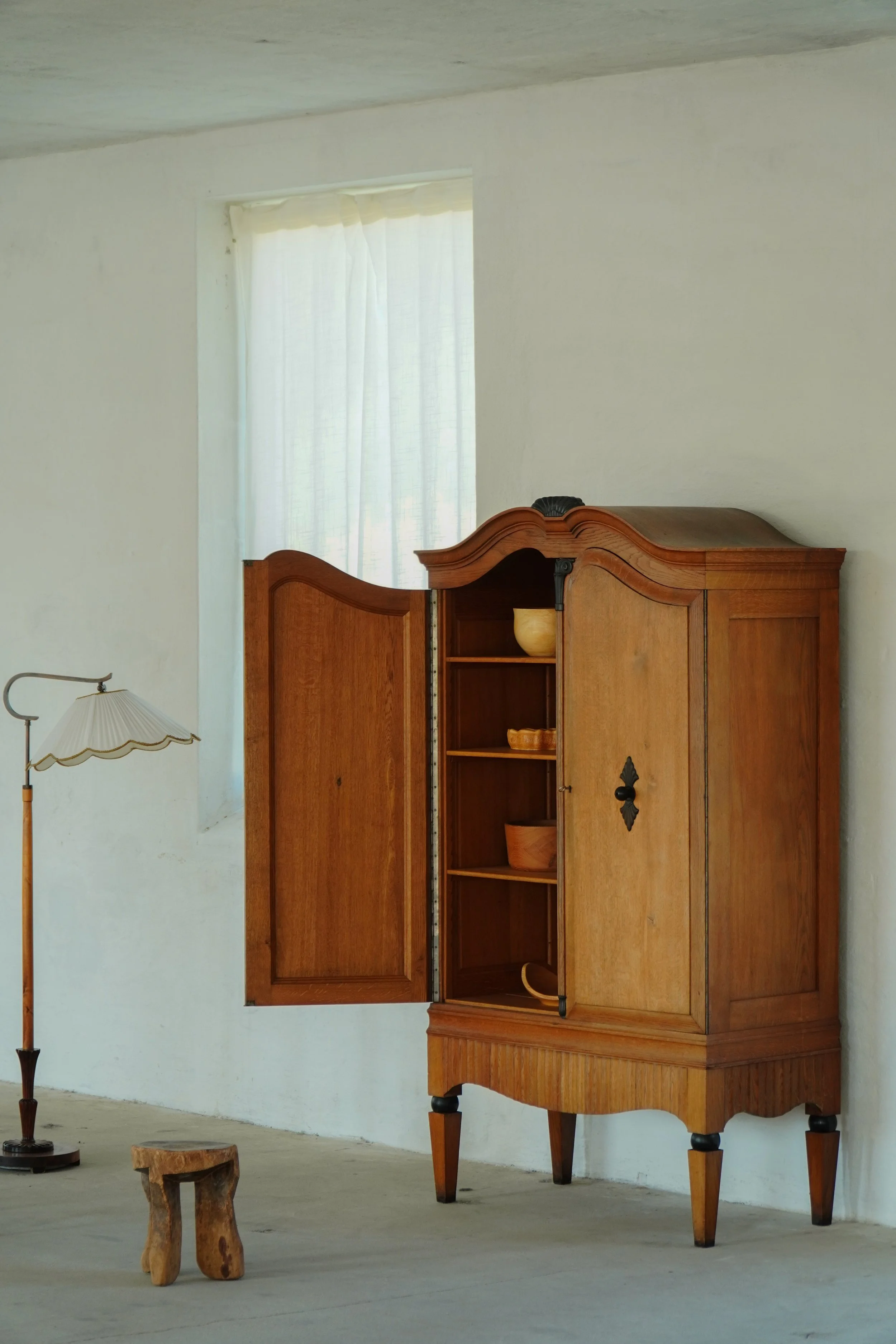 Early 20th Century, Danish Oak Art Deco Cabinet with Hand-Carved Details, 1930s