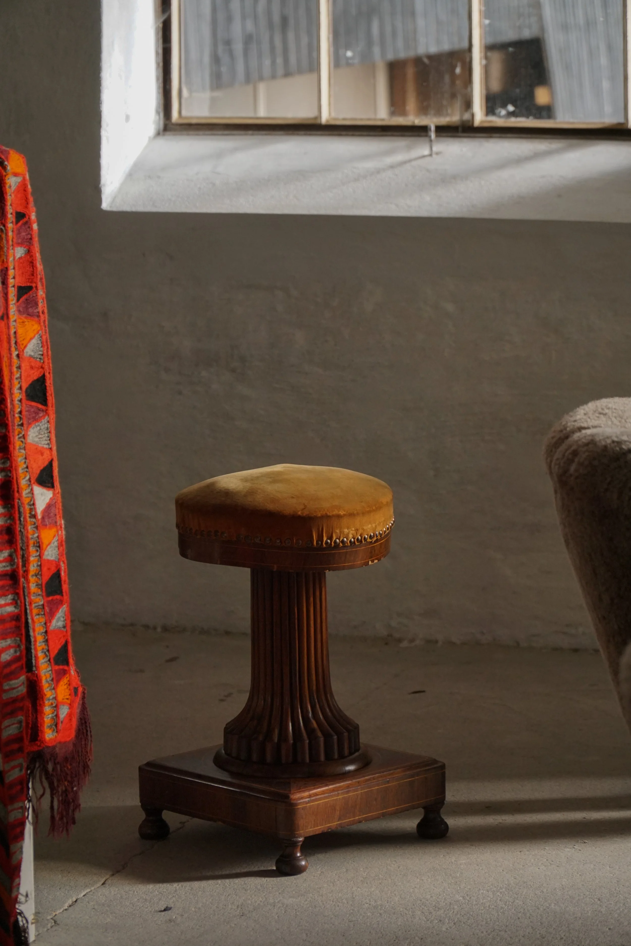 Antique Piano Stool, Oak & Velvet, French Cabinetmaker, Mid-19th Century