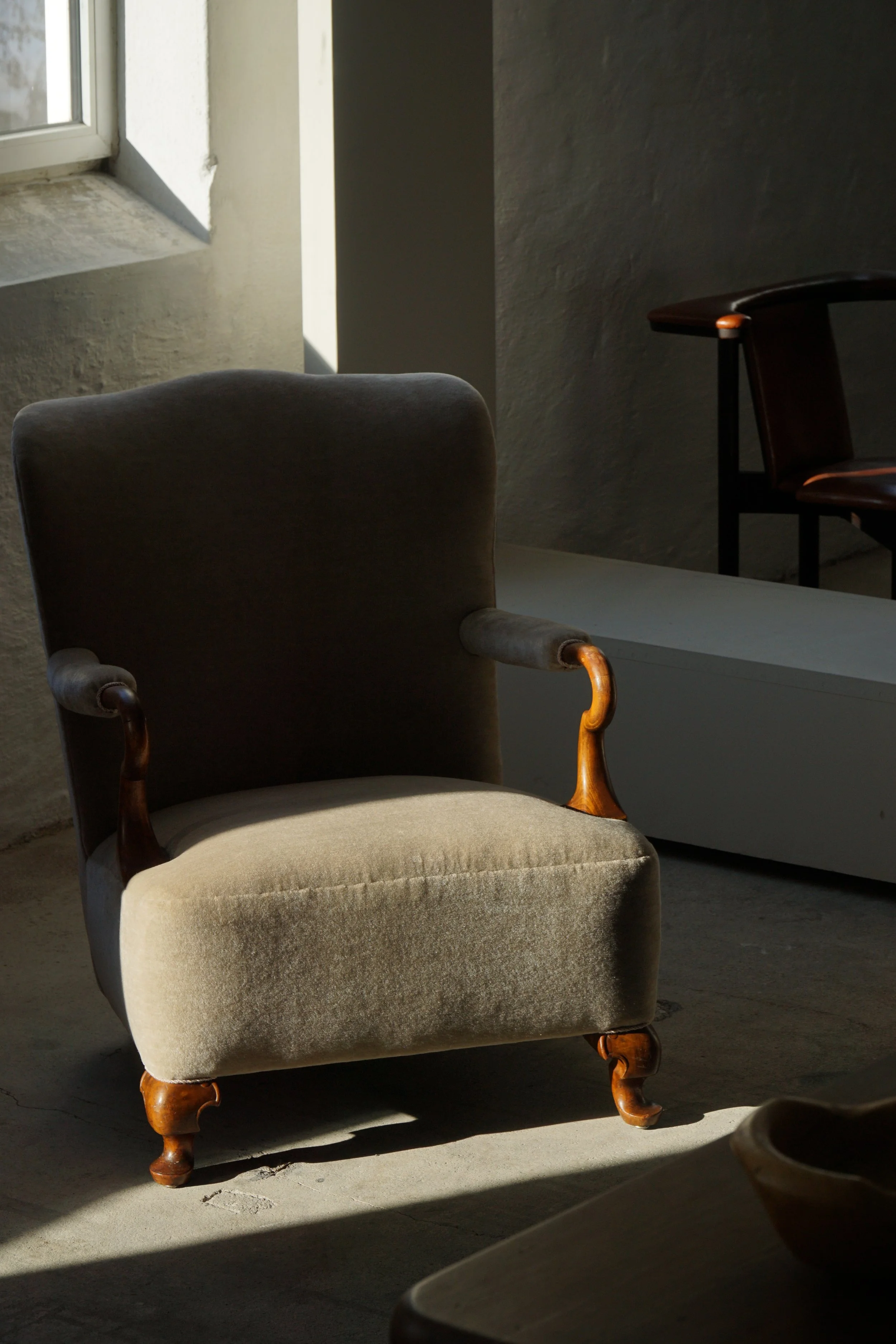 Pair of Danish Antique Armchairs, Reupholstered in Velvet, Early 20th Century