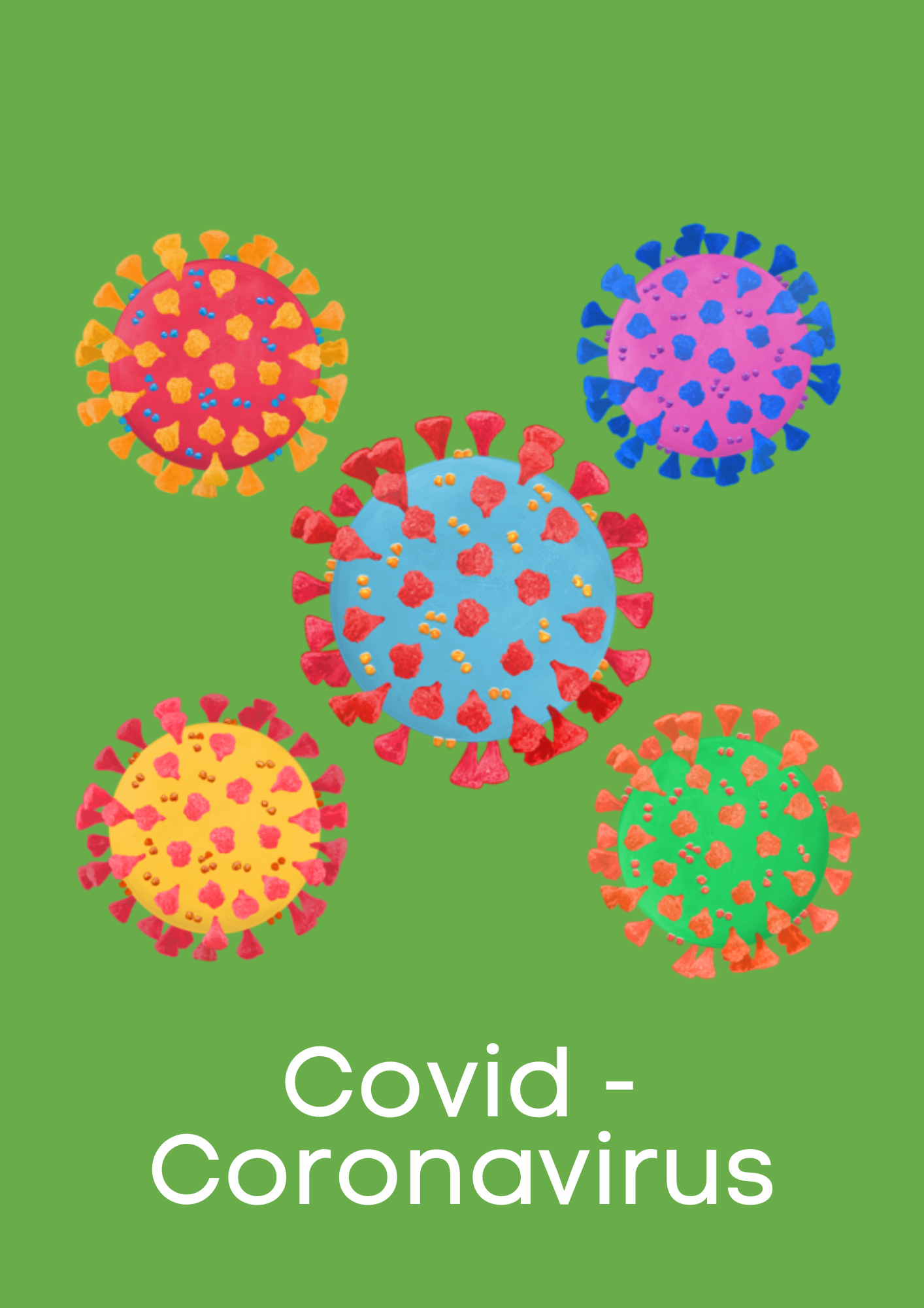 Image of Covid virus particles with text saying COVID - Coronavirus. Click here to learn about coronavirus.