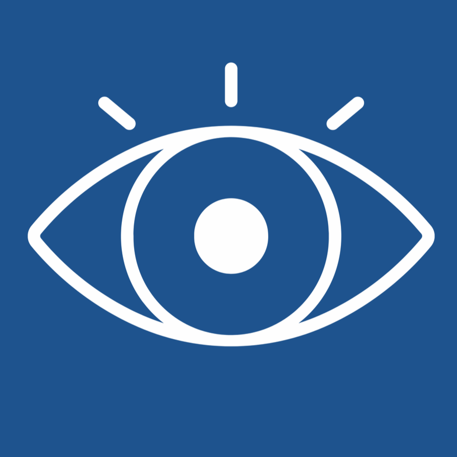 Icon of an eye on a blue background, representing visual awareness or observation.
