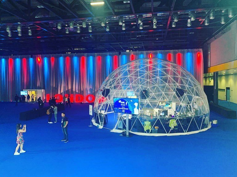 Our live stream dome studio broadcasting live three times a day during this major conference and trade show at @excellondon including studio guests and remote contributors.  #multicam #hybridevents #ptzcamera #liveu #goinglive #livebroadcast #robotic