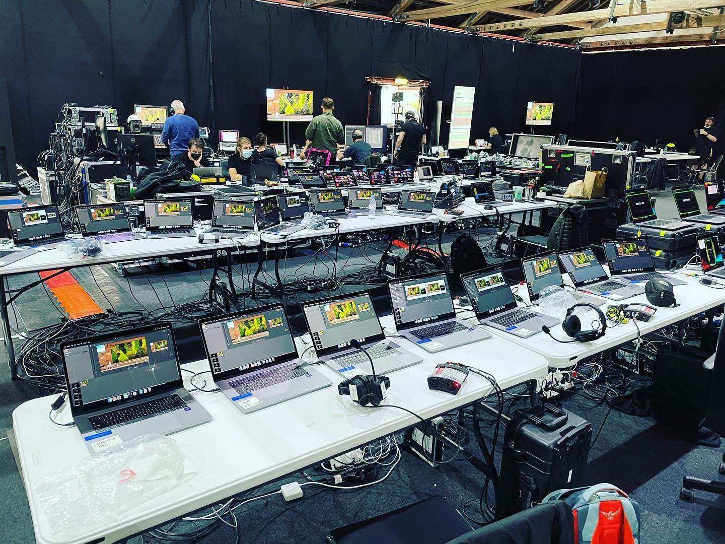 Multiple #wirecast encoding laptops set up for localised versions of the stream going out all over the world.  #livestream #livestreaming #eventplanning #eventfilming #liveevents #corporateevents