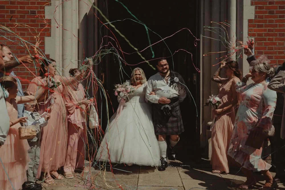 Confetti exit moment photographed at St. John's Portsmouth Catholic Cathedral