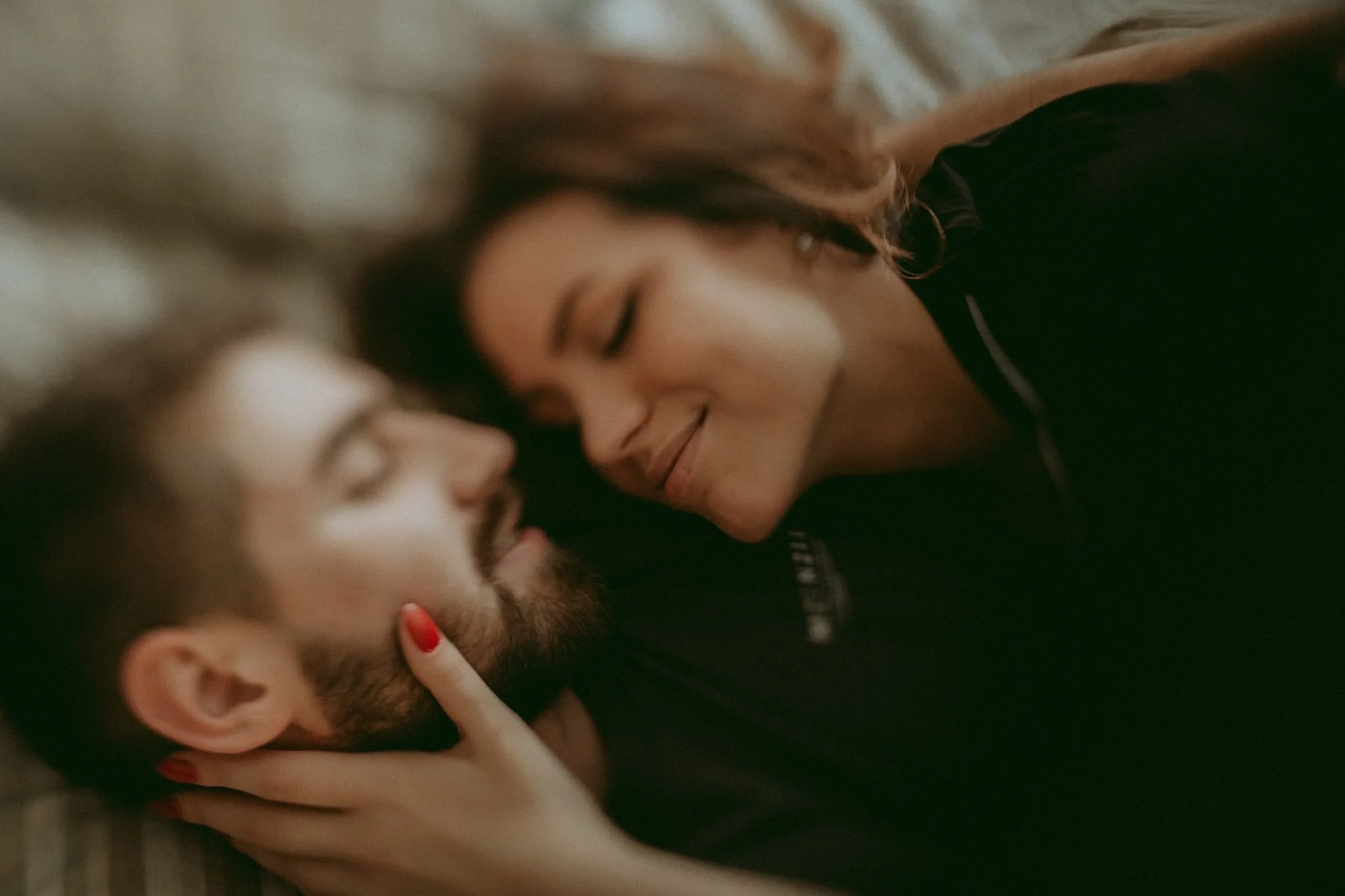 Couple sharing a genuine moment in their house