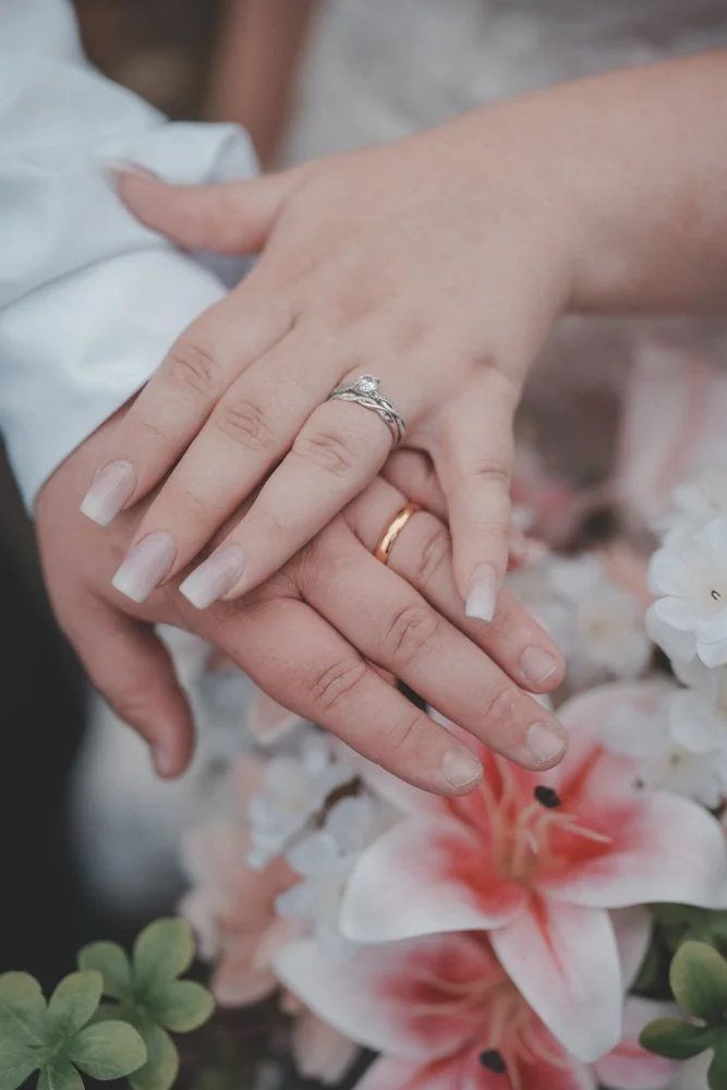Close up of wedding rings, at a wedding in Wales
