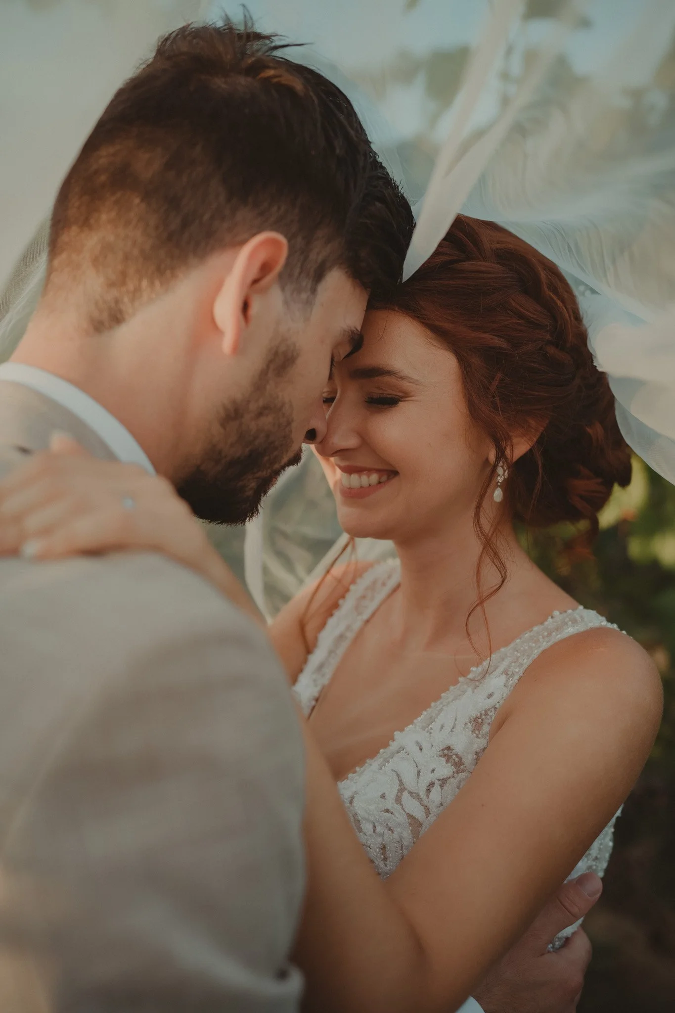Portrait of a young couple of newly wedds on their wedding day