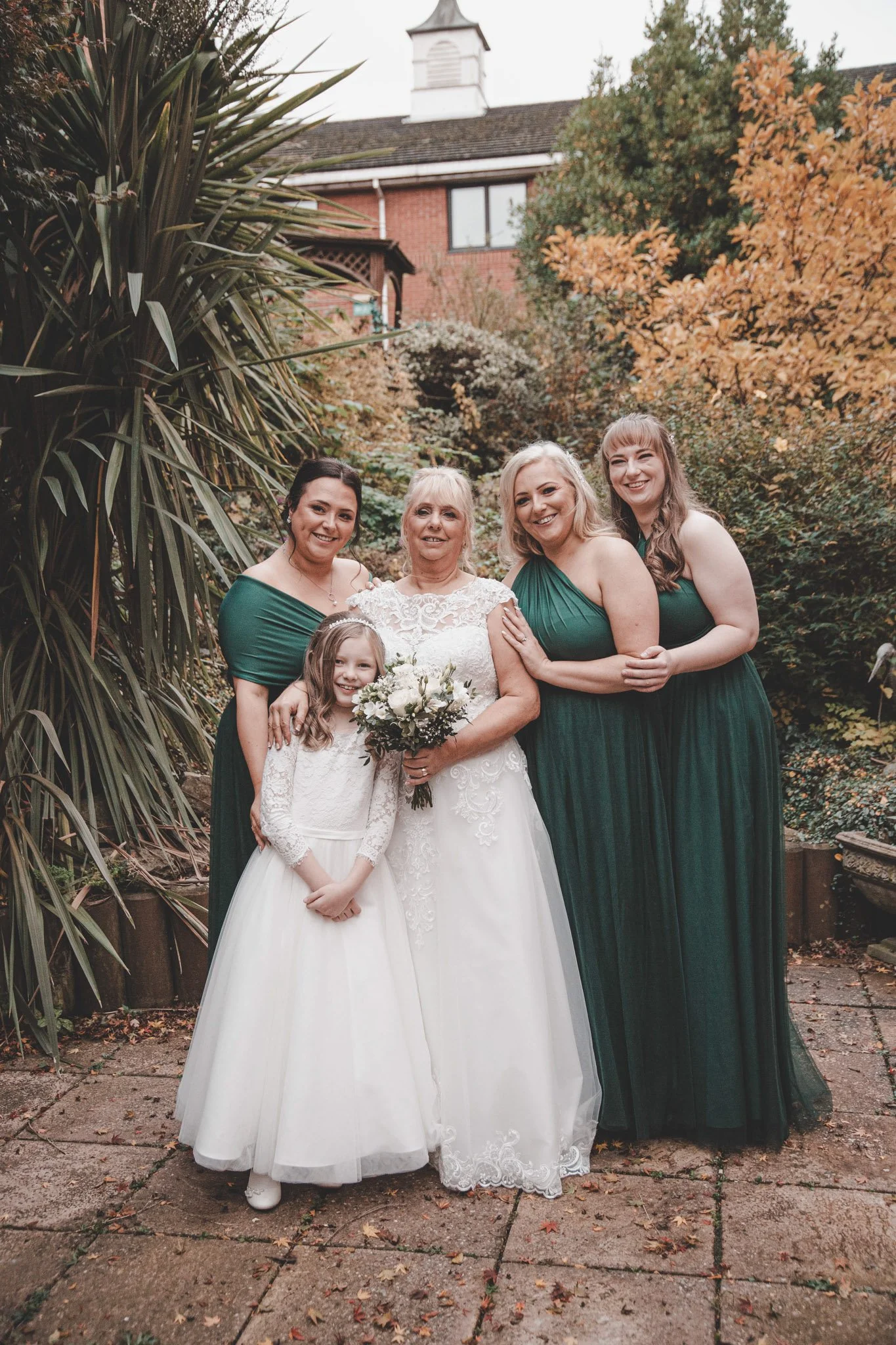Group photo of bride and bridesmaids at Arden Hotel in Coventry