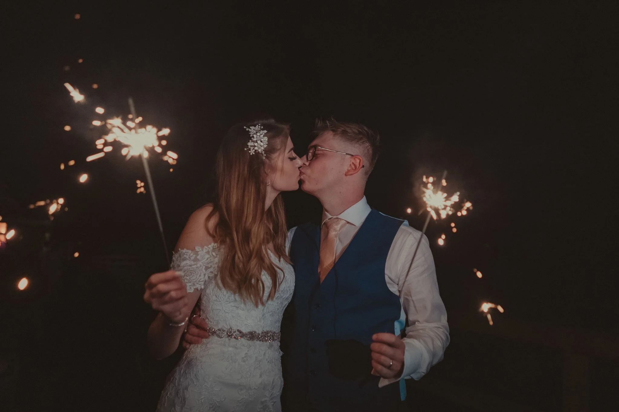 Sparkle shots of bride and groom at The Ridge Golf Club, Maidstone Kent