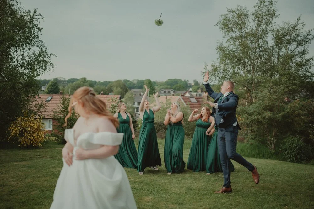 Bridal party fun photo at The White Hart Inn at Lydgate