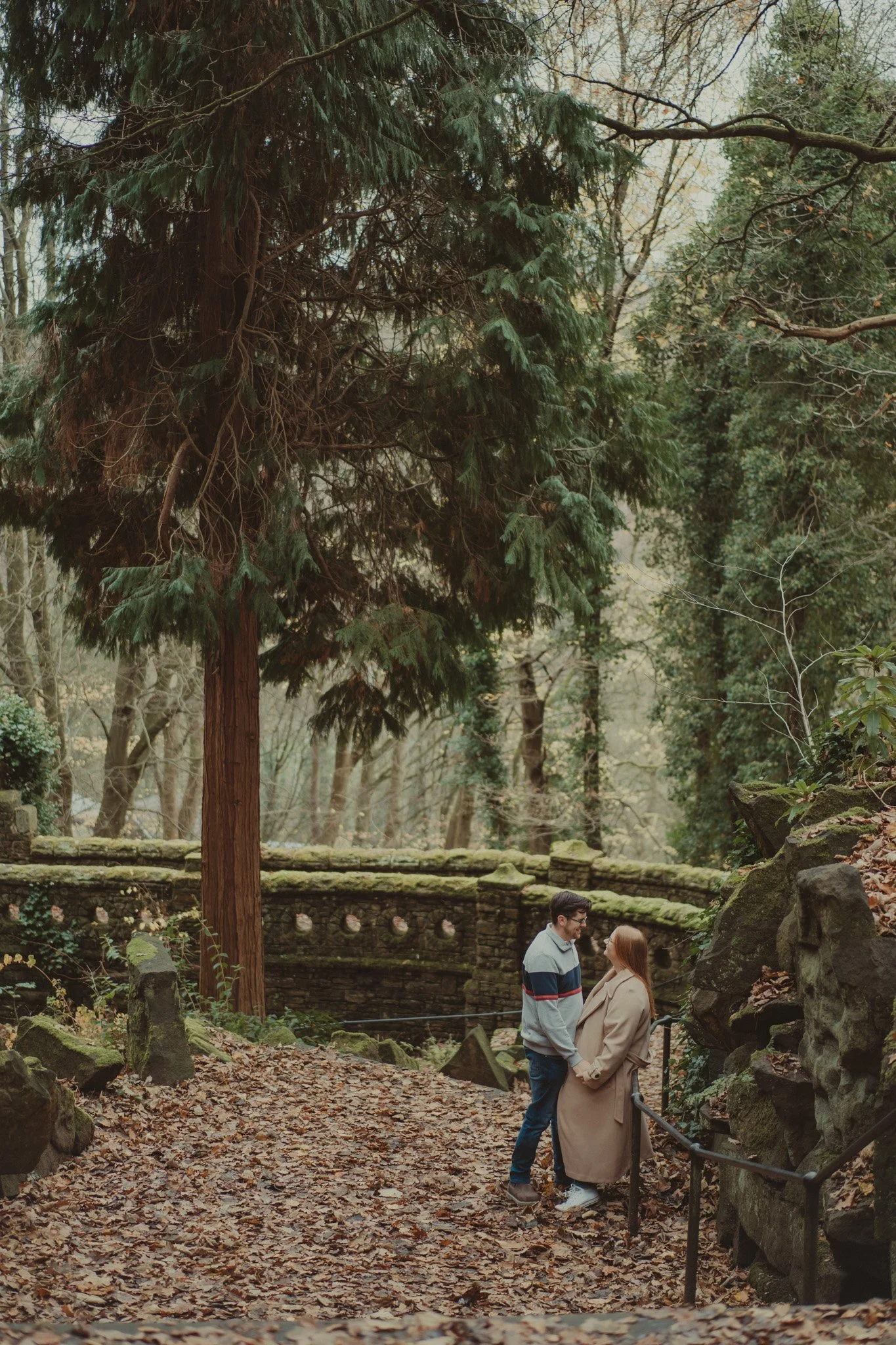Couple during a save the date photoshoot at Beaumont Park Huddersfield