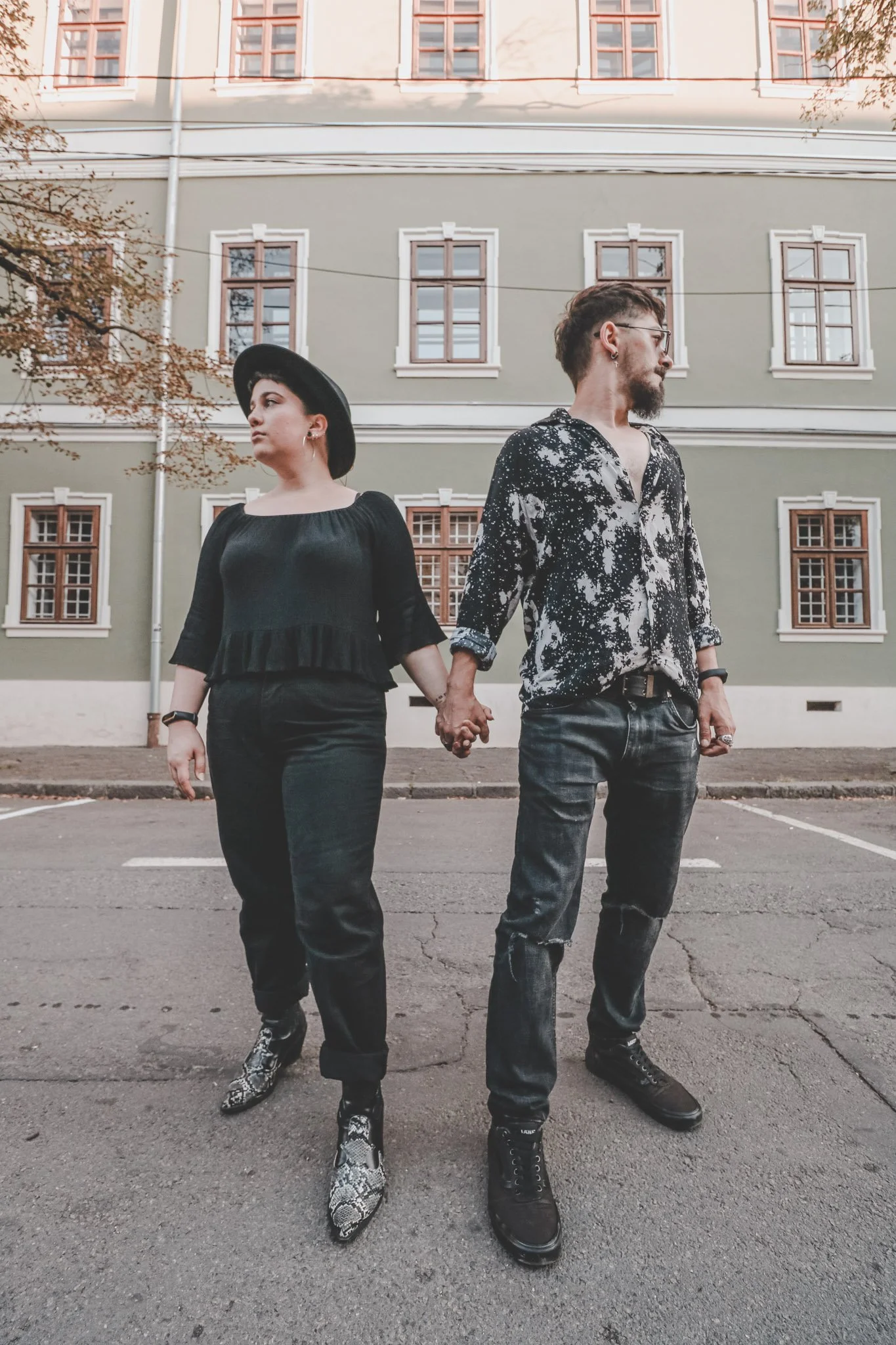 young hipster couple posting together on the streets of Cluj-Napoca Romania