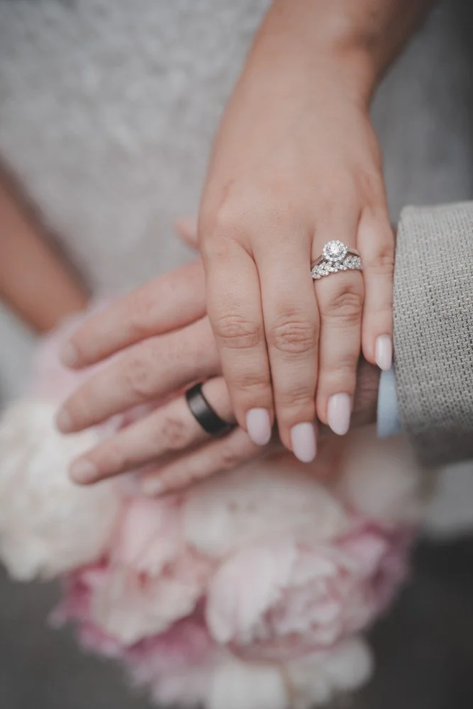 Close-up of wedding rings on hands