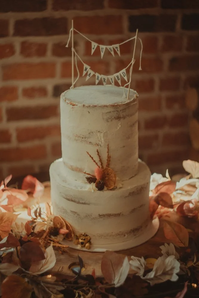 Photo of wedding cake, in low light