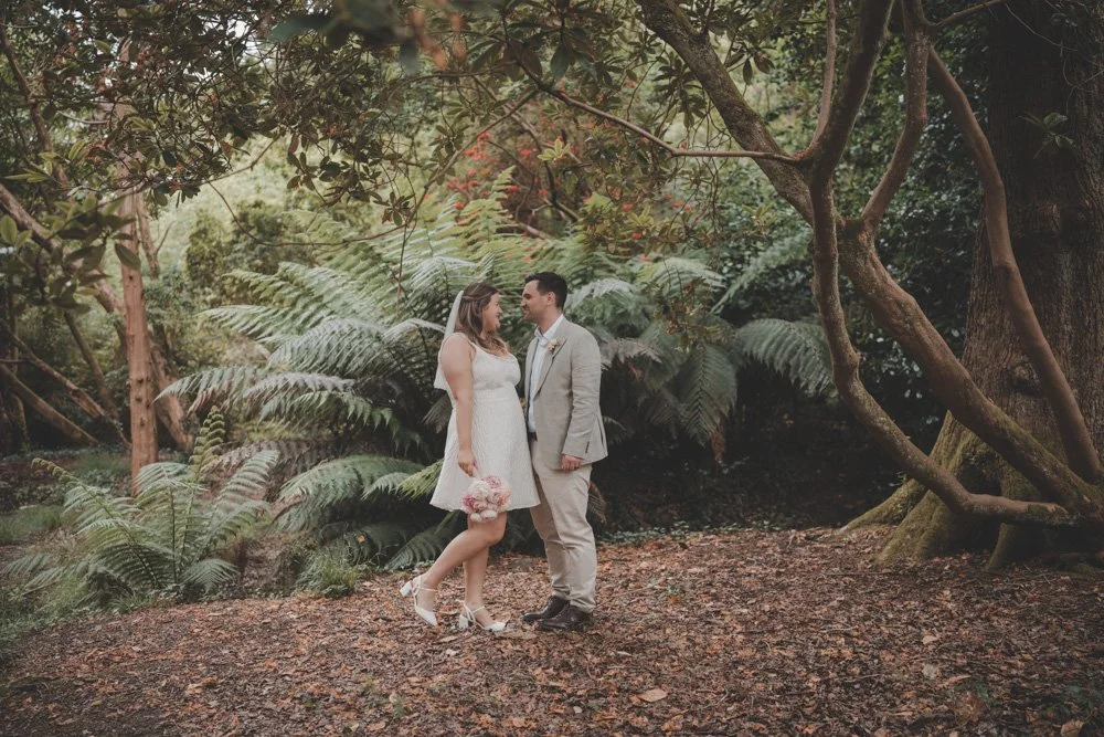Bride and groom in Clyne Gardens, Swansea