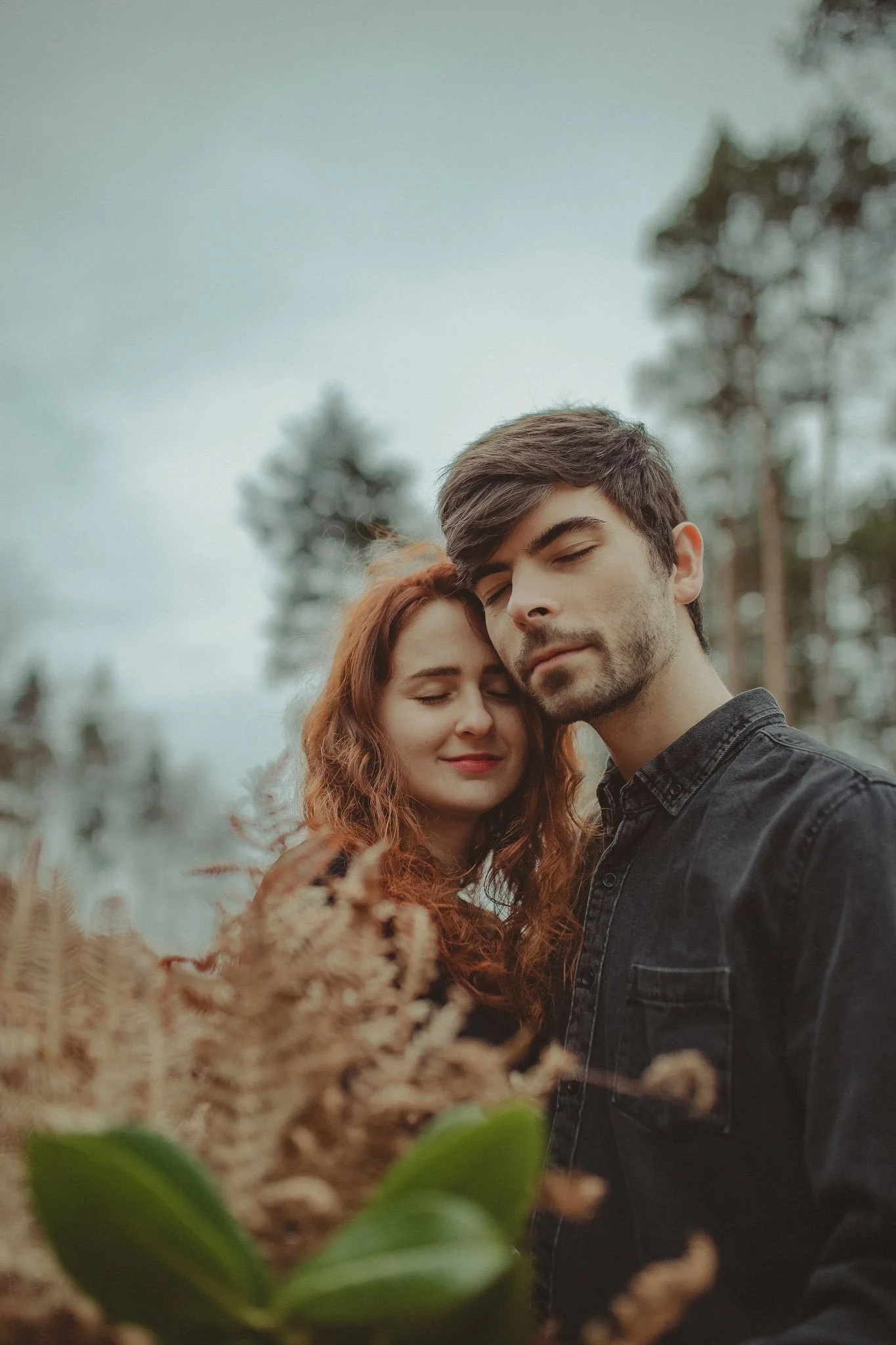 Portrait of lovers during their save the date photo shoot in Lickey Hills, Birmingham