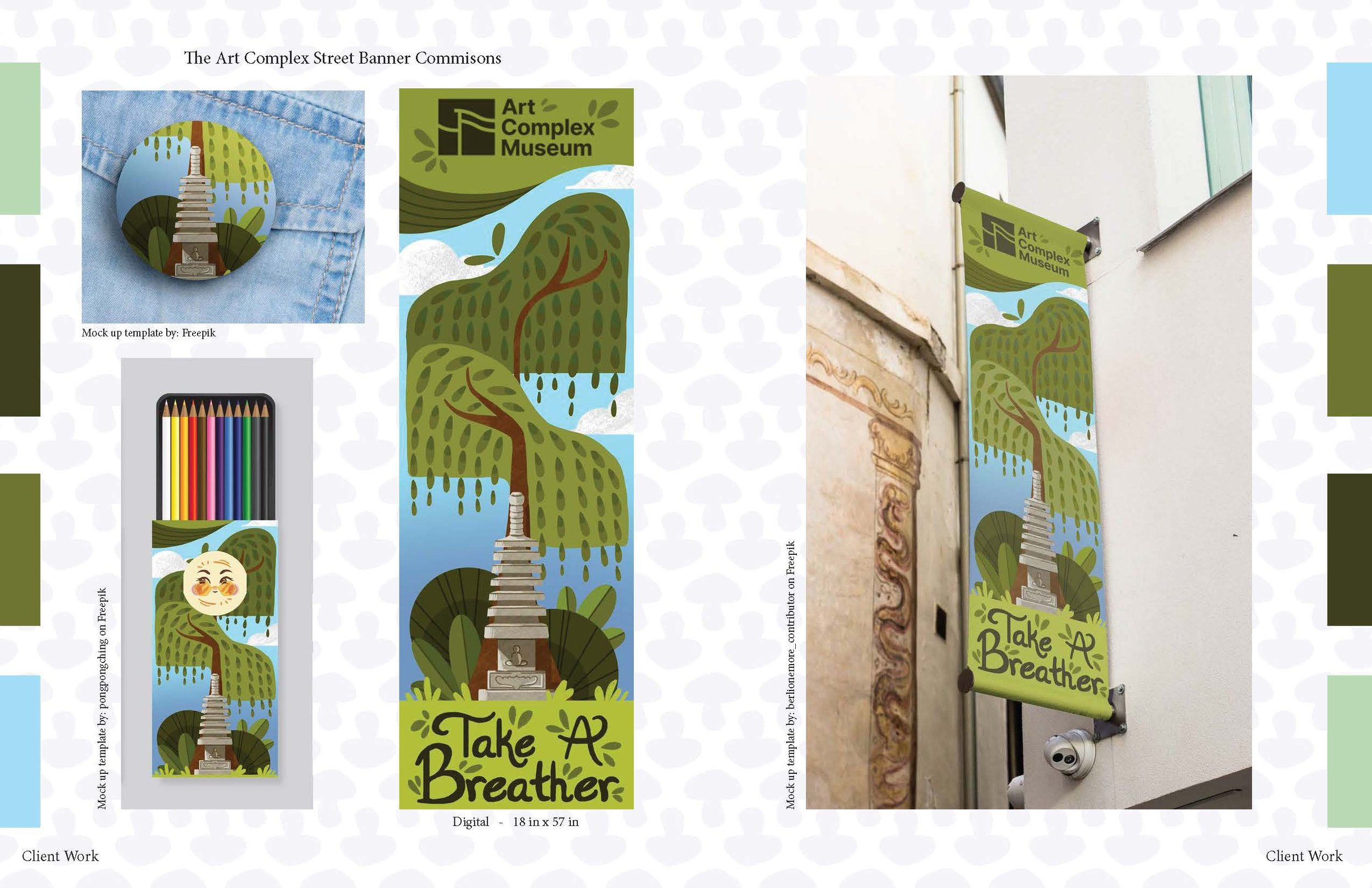 This banner was for the Art Complex Museum in Duxbury to showcase their art collections and events. This banner was also done fully digitally and further explored through mockups.