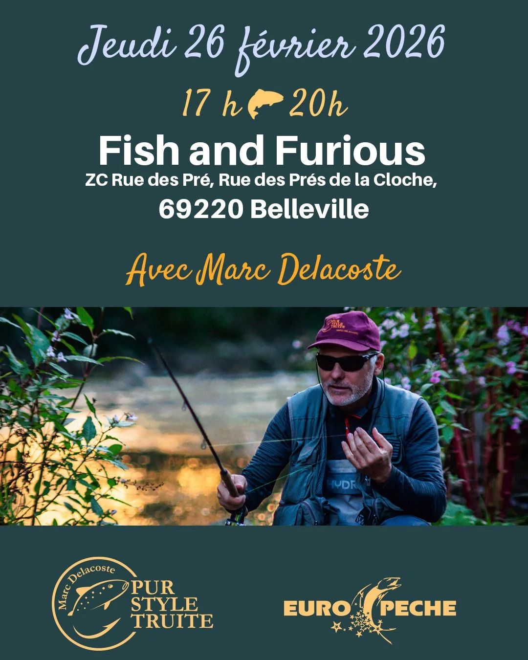 Bonjour &agrave; toutes et &agrave; tous 🤟, deux animations 🎣 auront lieu la semaine prochaine : le jeudi 26 f&eacute;vrier au magasin Fish and Furious &agrave; Belleville (69) et le vendredi 27 f&eacute;vrier au magasin Le P&ecirc;chacout &agrave;