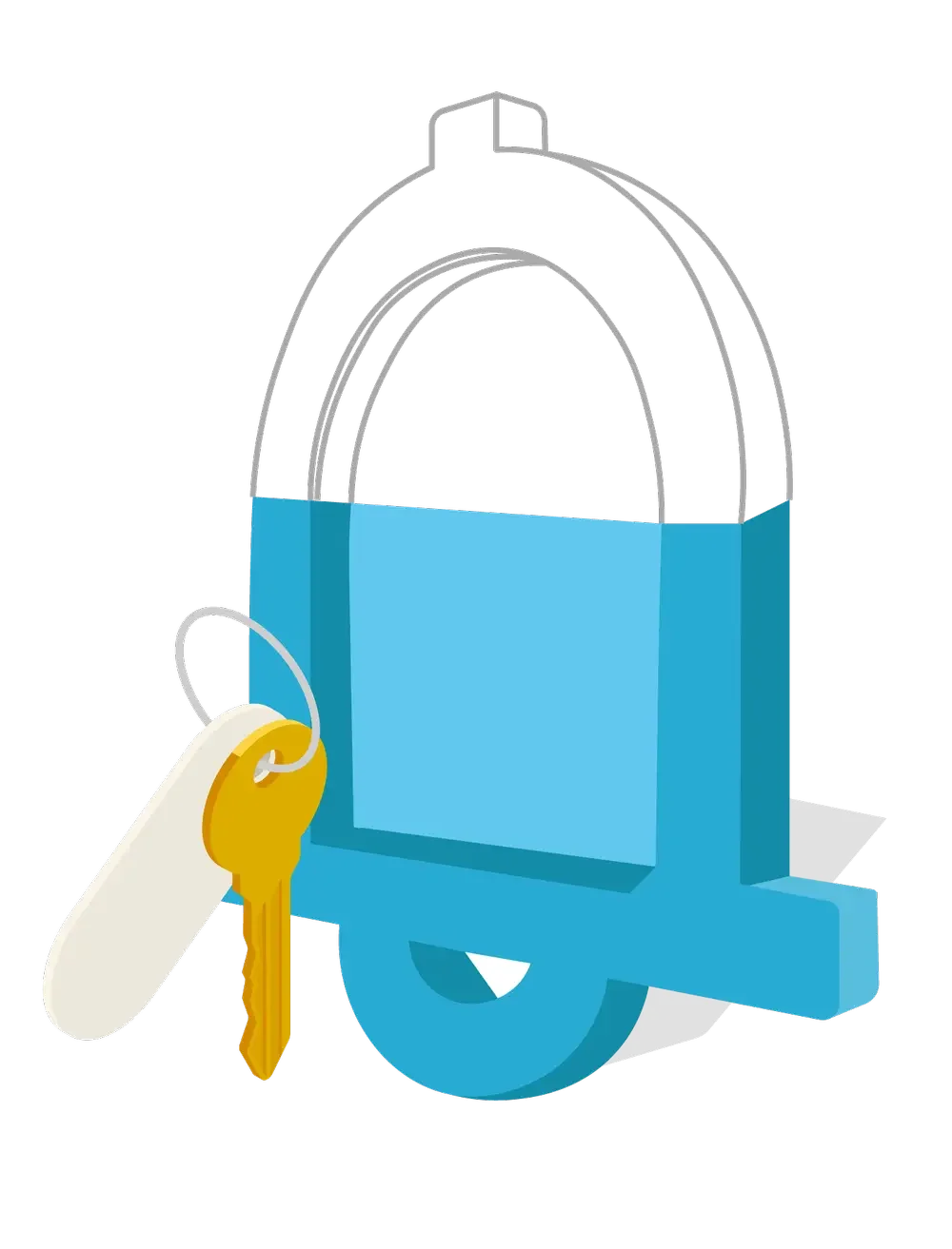 Illustration of a padlock with a key, representing residential support and tenant security.