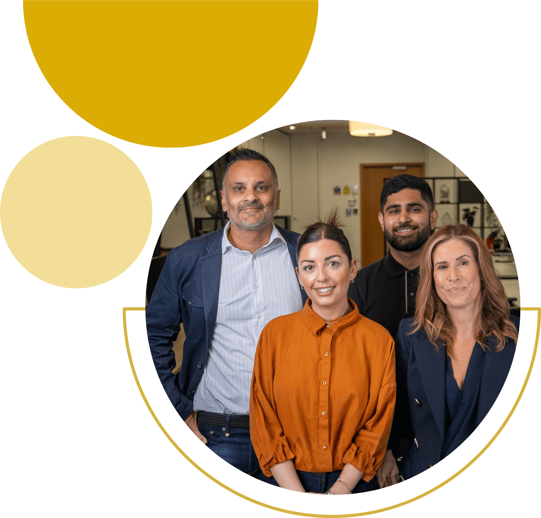 POD management team members smiling together in office, representing a friendly and professional property management company