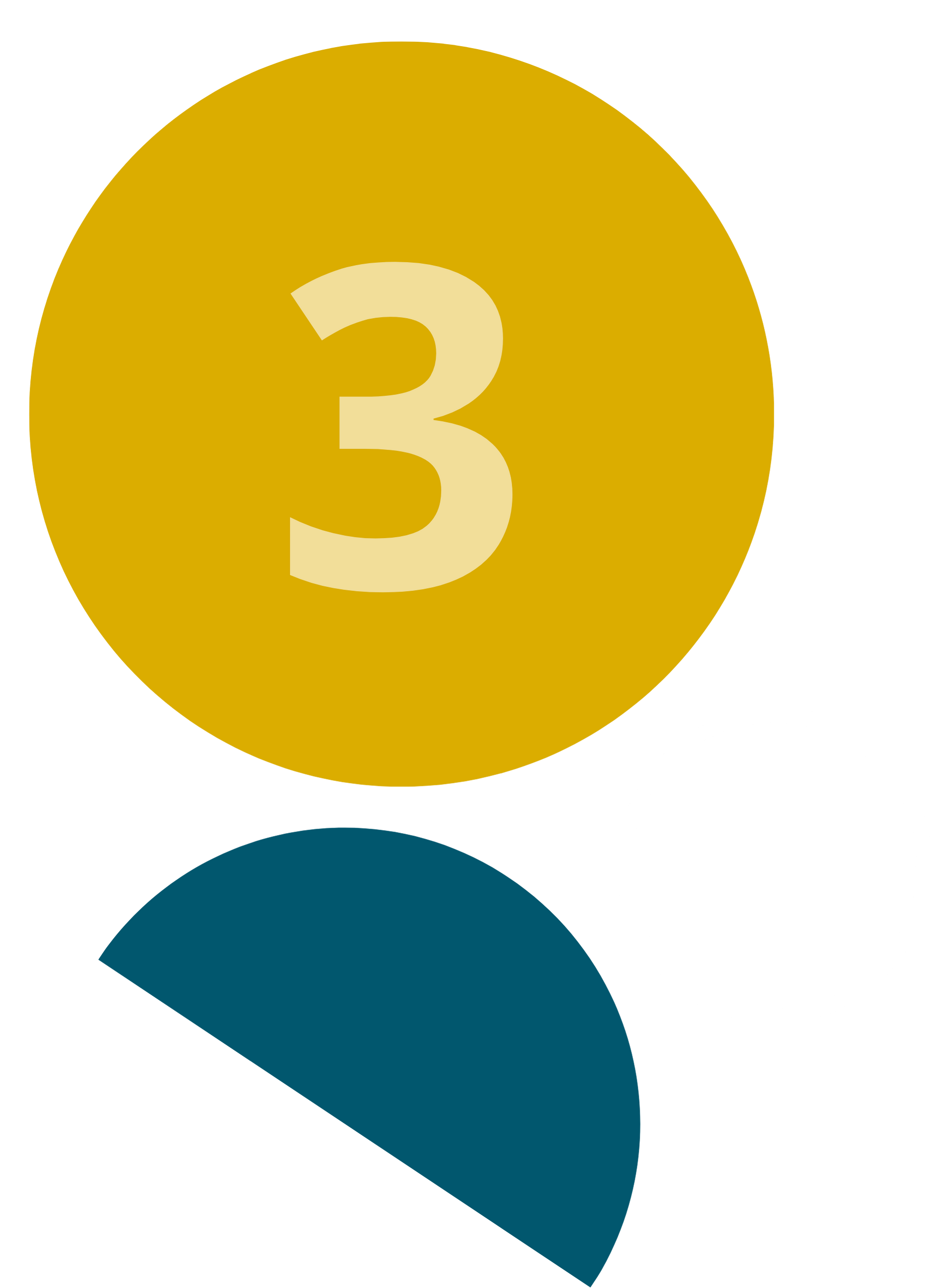 Stack of circles and semi circles - largest reads "3"