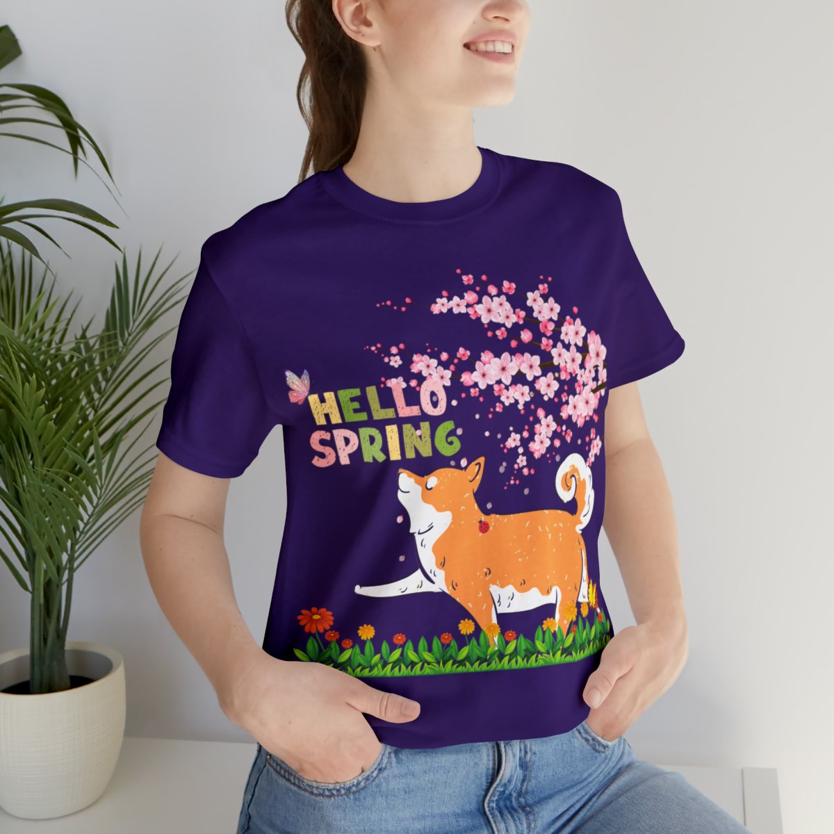 Hello Spring Happy Dog And Sakura Dog Lover T-shirt