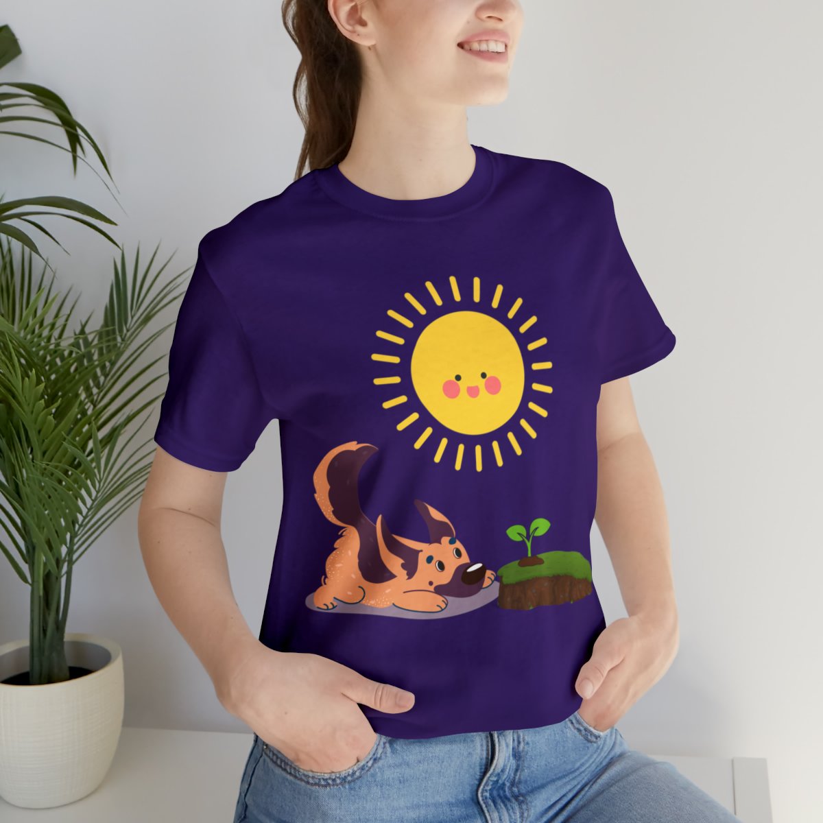 Cute German Shepherd Playing With Sprout Shirts
