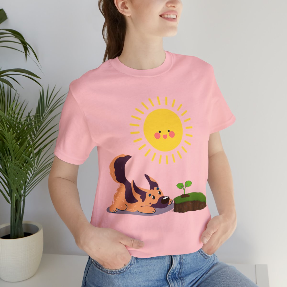 Cute German Shepherd Playing With Sprout Shirts