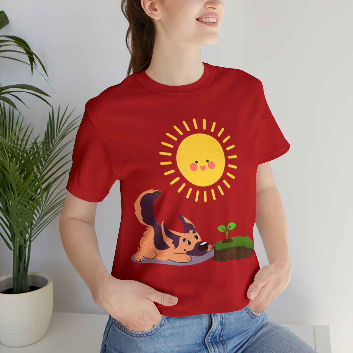 Cute German Shepherd Playing With Sprout Shirts
